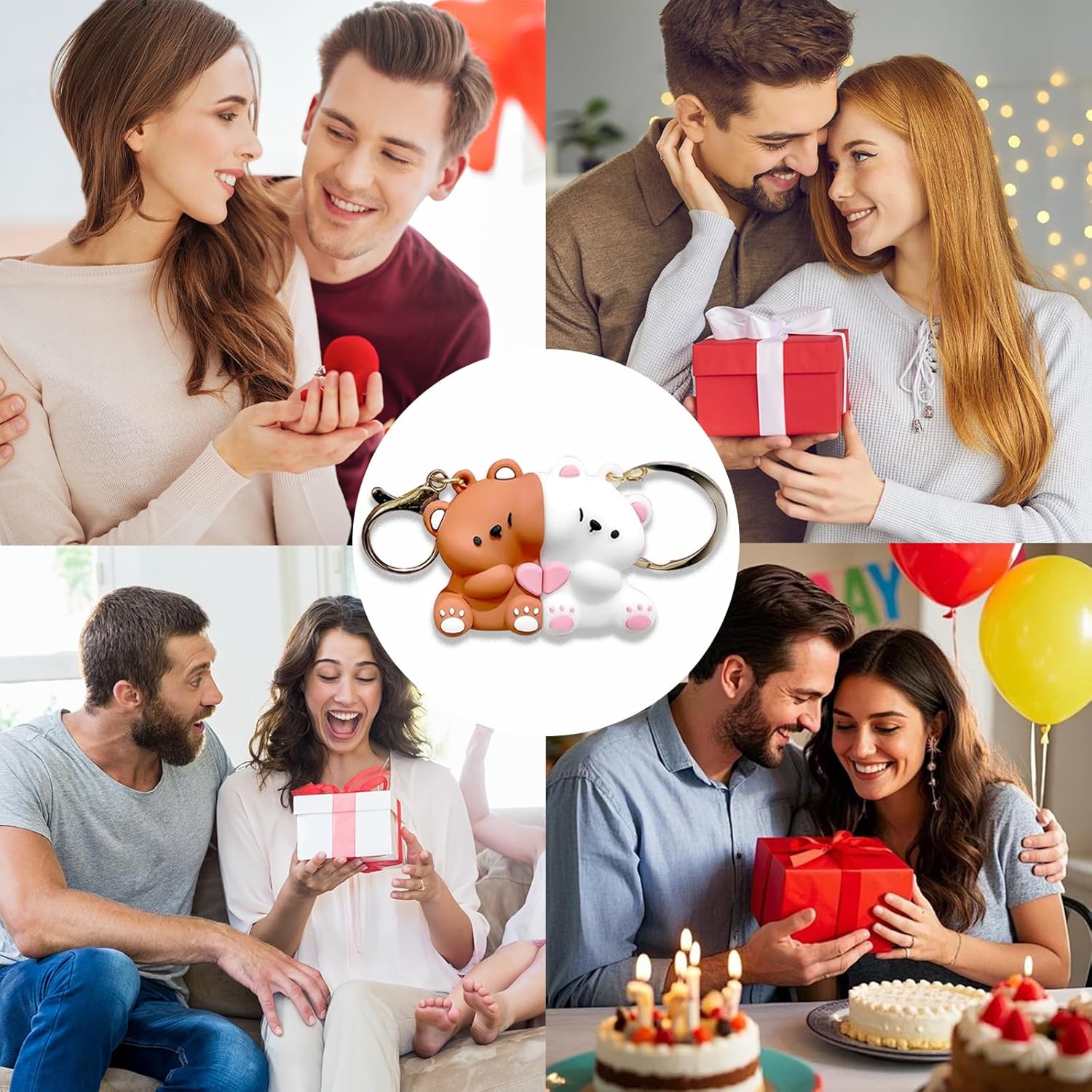 Couple's Bear Magnetic Keychain Charm, Cute Bear Keychain Set for Couples Matching Keychain - Image 5