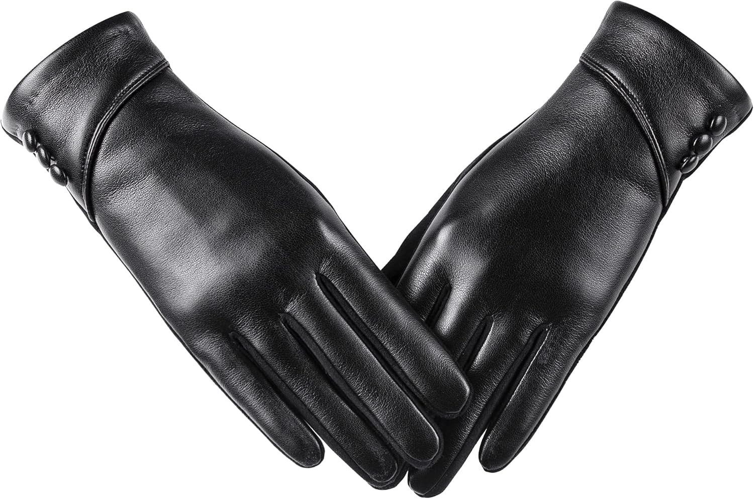 Womens Winter Leather Gloves Touch Screen Wool Lined Windproof Warm Suede Fashion Dress Gloves - Image 1