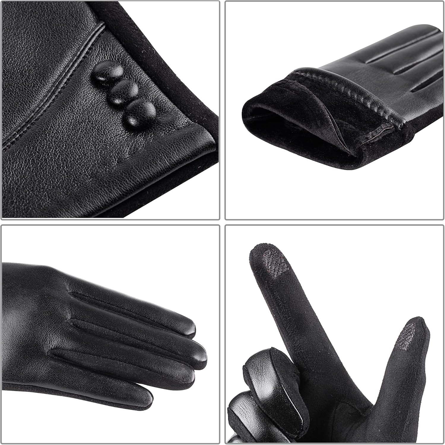 Womens Winter Leather Gloves Touch Screen Wool Lined Windproof Warm Suede Fashion Dress Gloves - Image 3