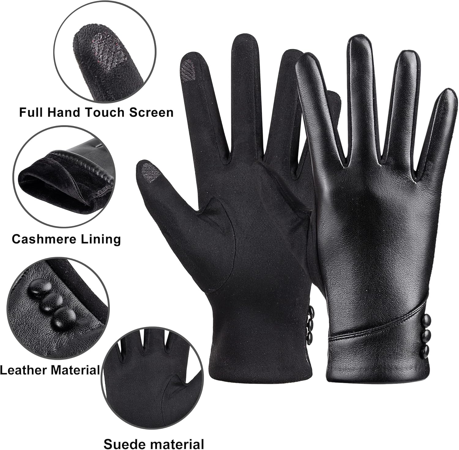 Womens Winter Leather Gloves Touch Screen Wool Lined Windproof Warm Suede Fashion Dress Gloves - Image 4