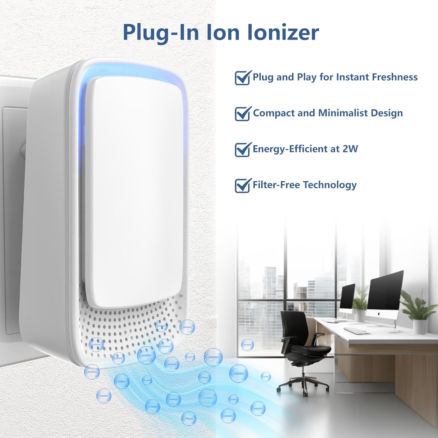 2 Pack Plug-In Negative Ion Ionizer for Home, Office, Kitchen, Bedroom, Bathroom - Filterless, Quiet Operation, Portable Mini Air Cleaner - Image 6