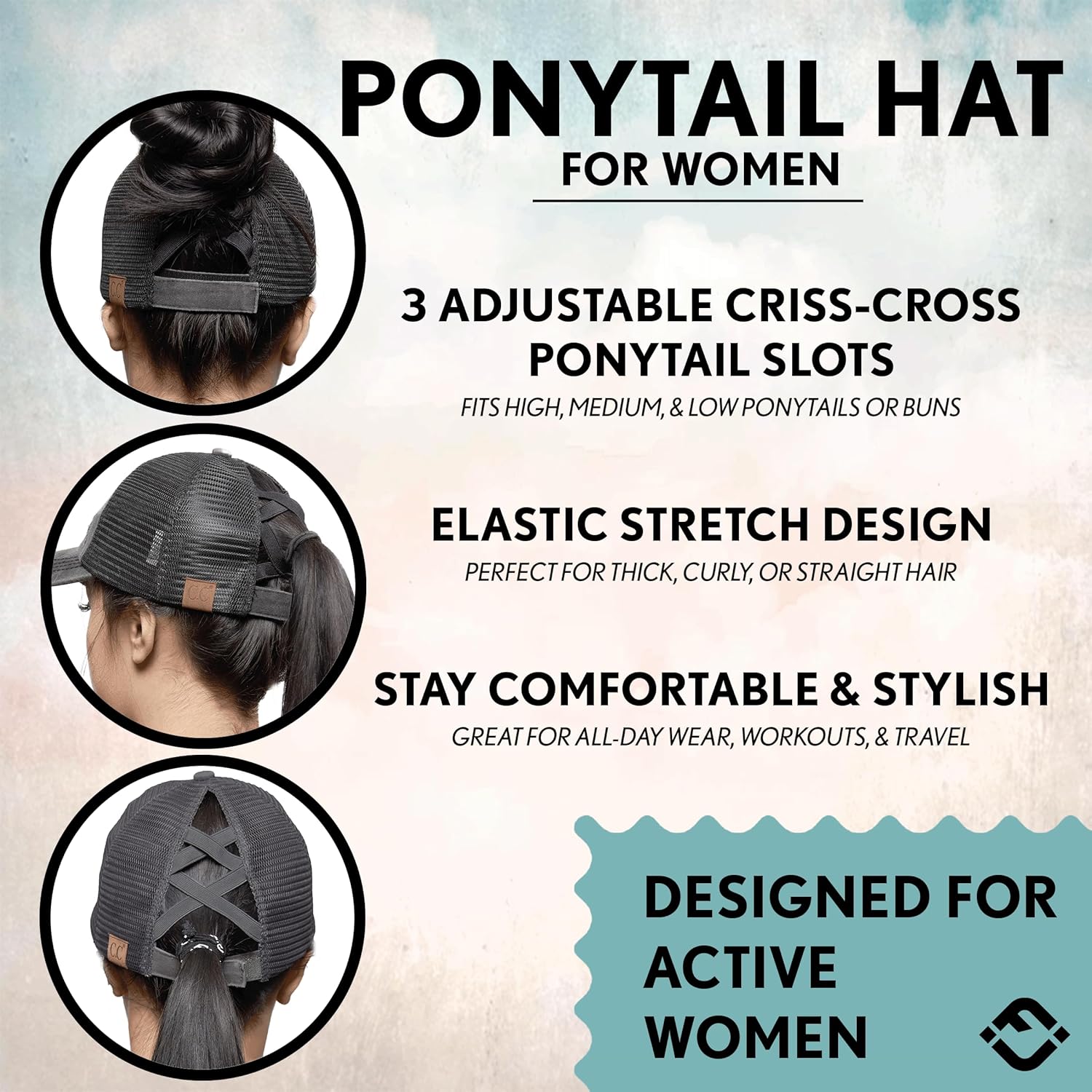 Criss Cross Hat Womens Baseball Cap Distressed Ponytail Messy Bun Trucker Ponycap - Image 3