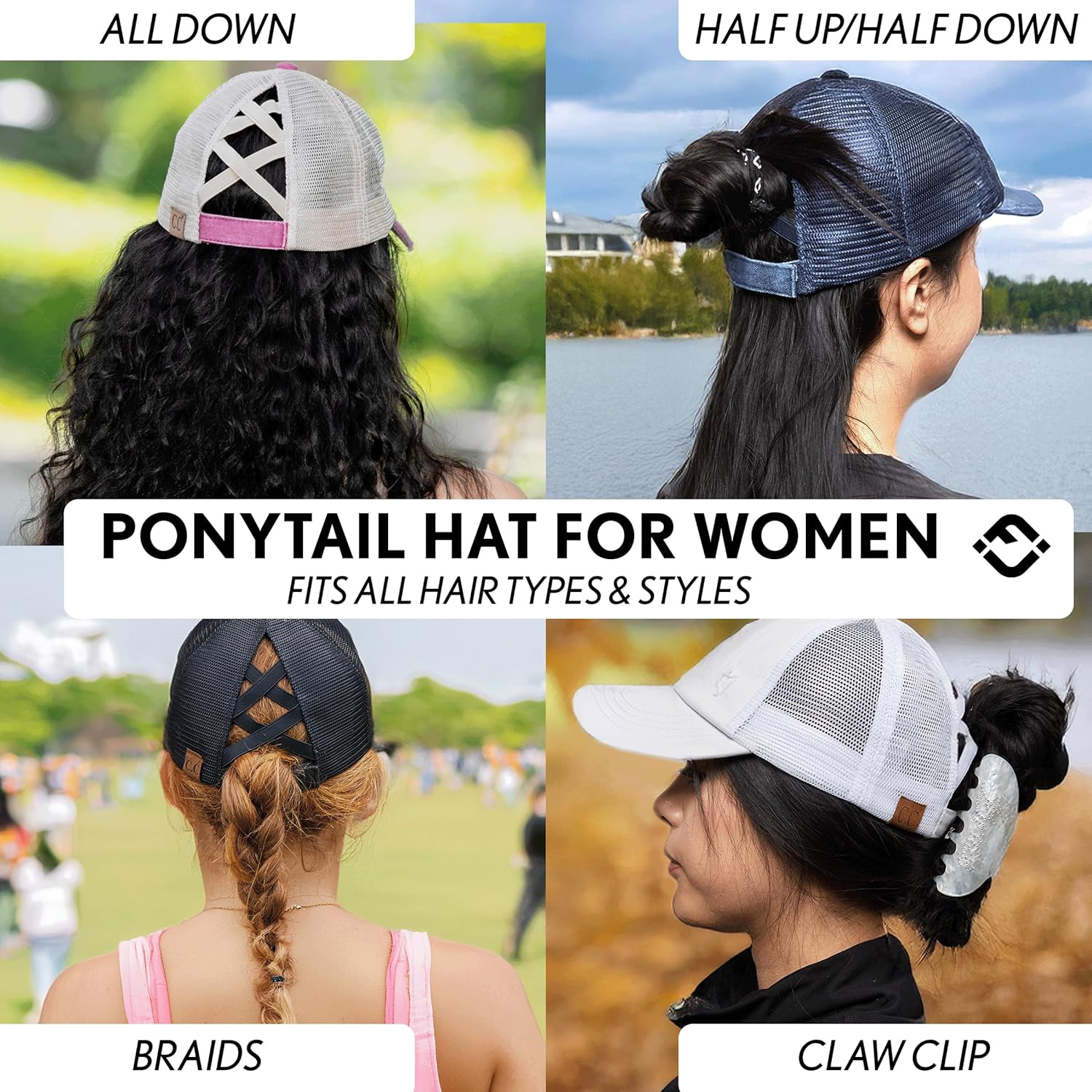 Criss Cross Hat Womens Baseball Cap Distressed Ponytail Messy Bun Trucker Ponycap - Image 6