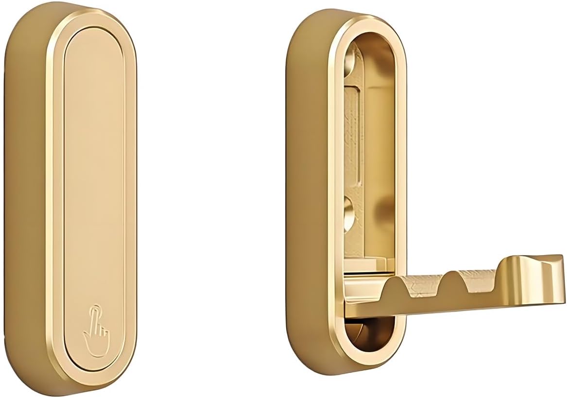 Brushed Gold Foldable Towel Hooks for Bathroom 2 Pack,Wall Hooks for Hanging Heavy Duty Coat Robe Purse Hooks, Foldable Hooks Storage Solution for Bathroom,Closet,Entryway,Pool (2, Brushed Gold) - Image 1