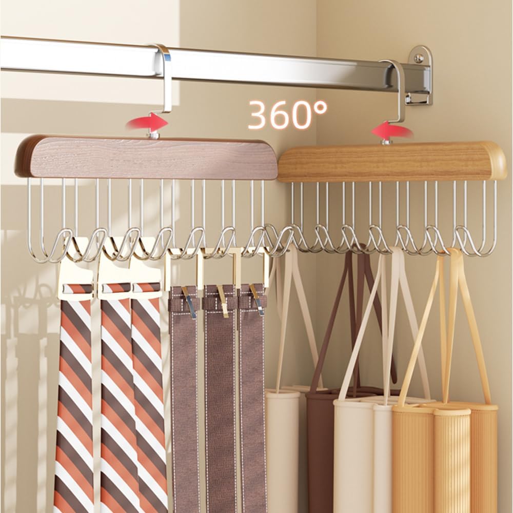 4 Pack Tank Top Bra Hanger, Wood Tie and Belt Hanger, Anti Slip Multi Hook Coat Rack, Hanging Closet Organization Storage Holder for Belts, Ties, Scarfs, Bras, Camisoles (Dark Brown) - Image 3