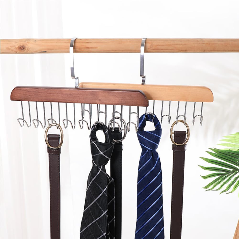 4 Pack Tank Top Bra Hanger, Wood Tie and Belt Hanger, Anti Slip Multi Hook Coat Rack, Hanging Closet Organization Storage Holder for Belts, Ties, Scarfs, Bras, Camisoles (Dark Brown) - Image 4