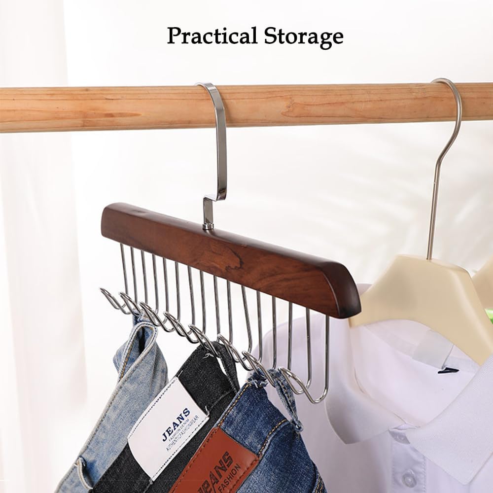4 Pack Tank Top Bra Hanger, Wood Tie and Belt Hanger, Anti Slip Multi Hook Coat Rack, Hanging Closet Organization Storage Holder for Belts, Ties, Scarfs, Bras, Camisoles (Dark Brown) - Image 6