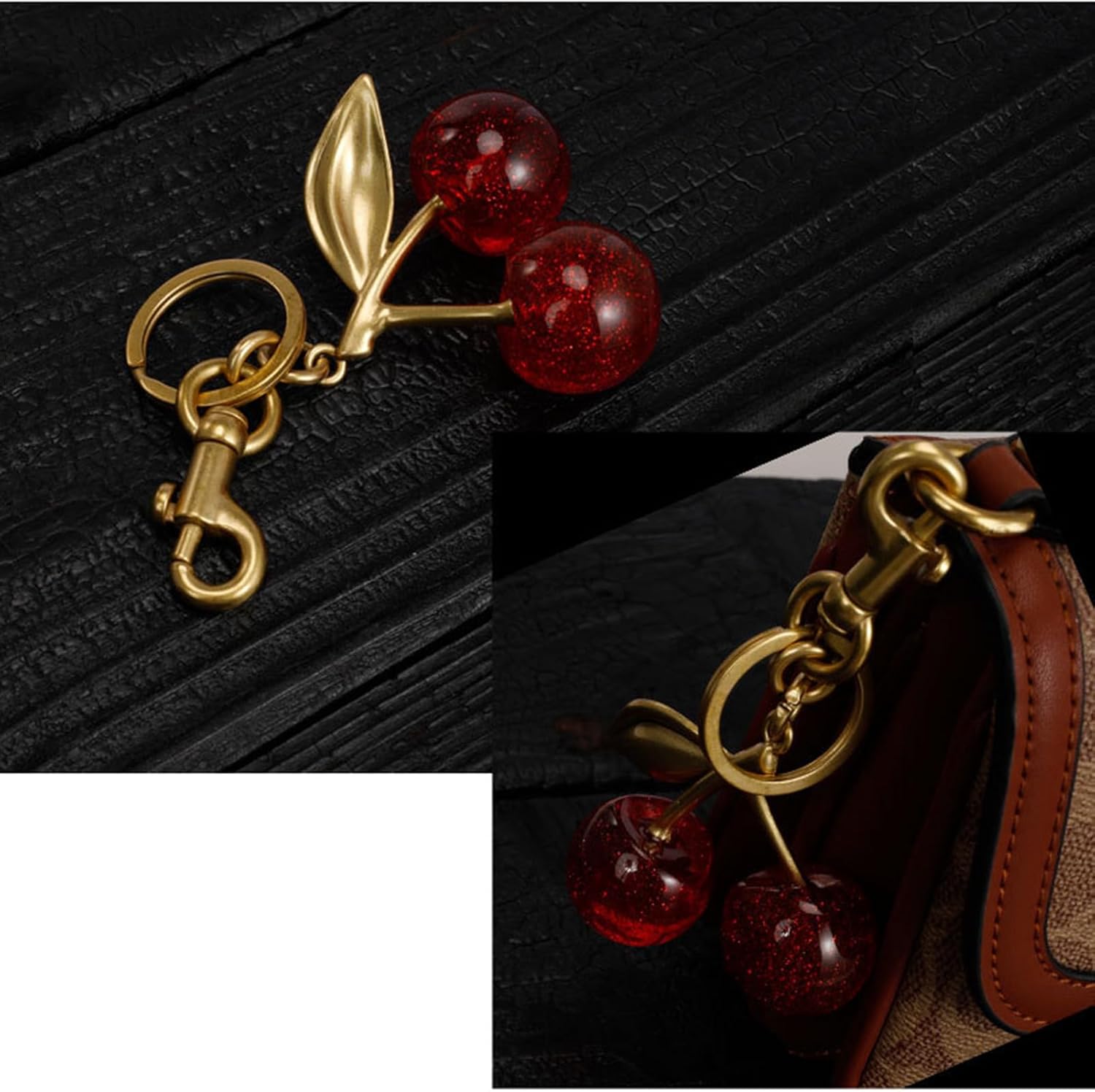Cherry Bag Charm, Cute Keychain with Metal Key Ring and Clip, Cherry Charm for Purse,Key,Car Remote,Bags Accessories for Women Girls, Medium, Resin, Metal, No Gemstone - Image 3