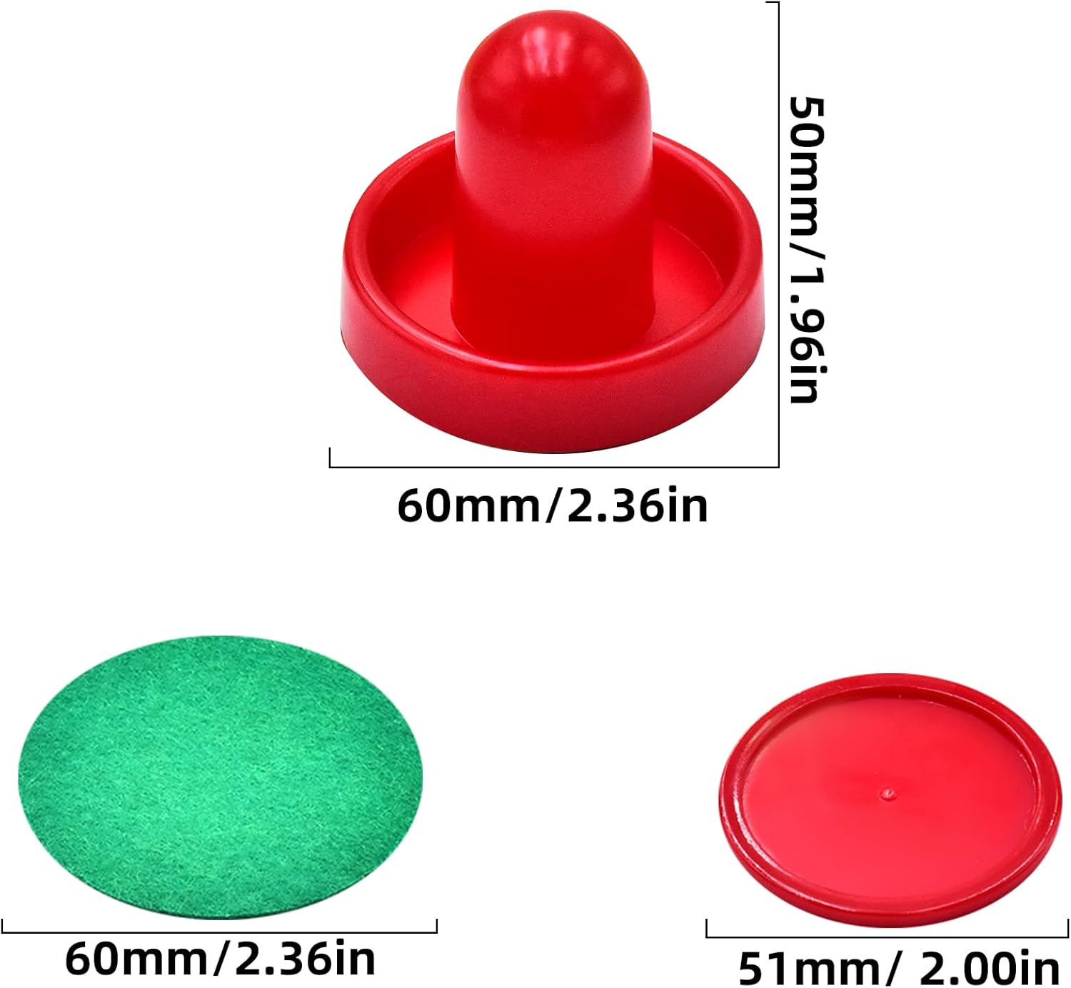 Mini Air Hockey Set - 2 Red Pushers and 4 Red Pucks (60mm) - Great Goal Handles and Paddles Replacement Accessories - Image 2