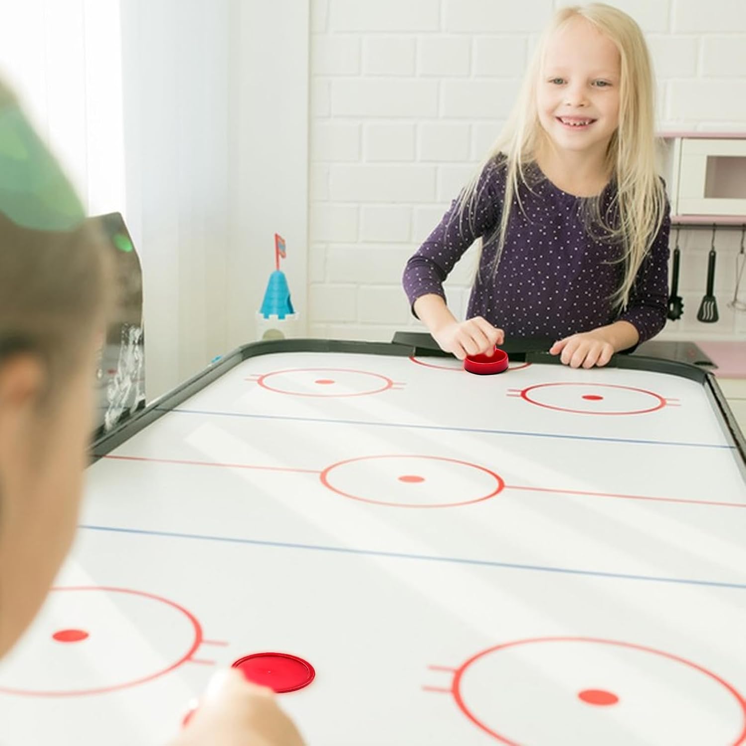 Mini Air Hockey Set - 2 Red Pushers and 4 Red Pucks (60mm) - Great Goal Handles and Paddles Replacement Accessories - Image 5