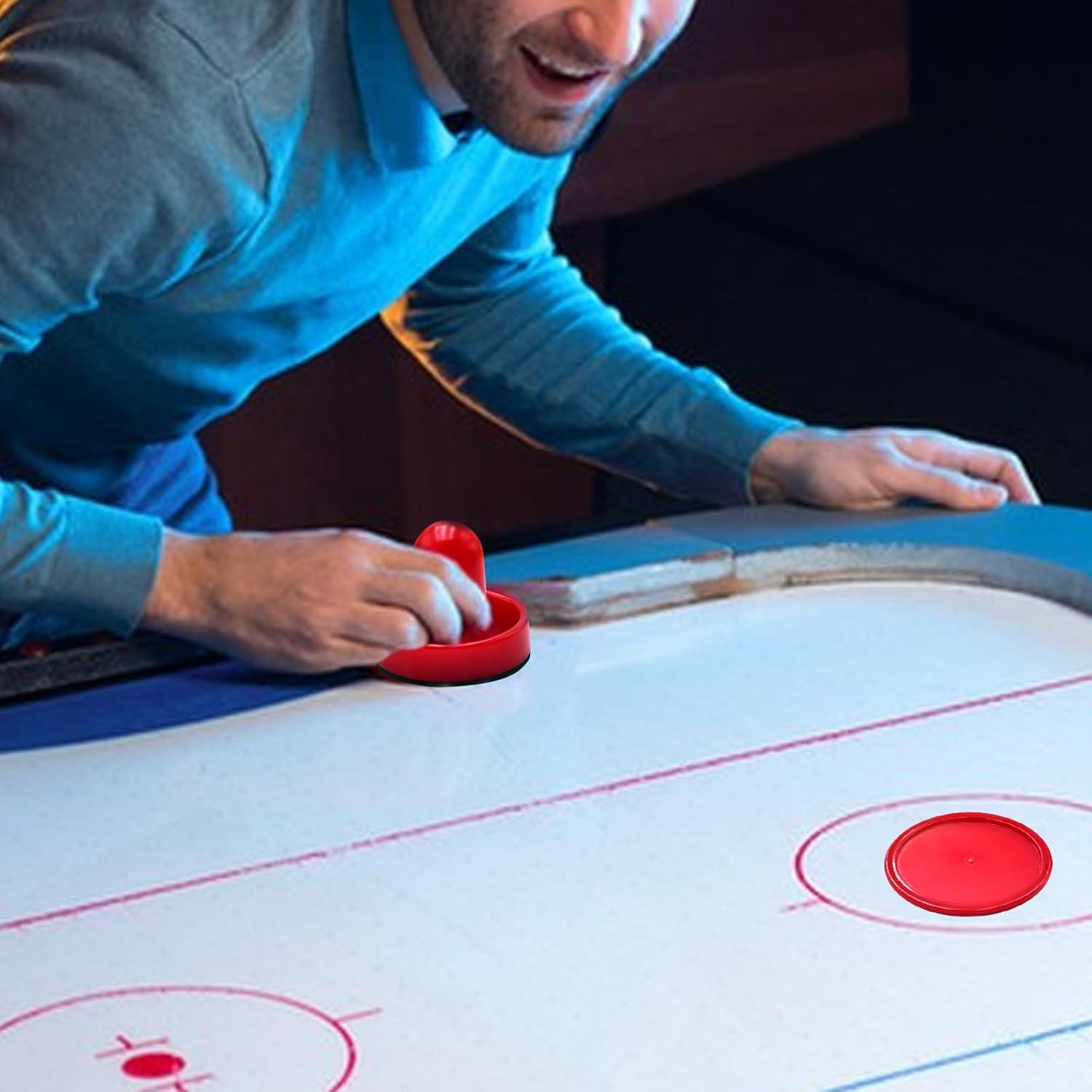 Mini Air Hockey Set - 2 Red Pushers and 4 Red Pucks (60mm) - Great Goal Handles and Paddles Replacement Accessories - Image 7