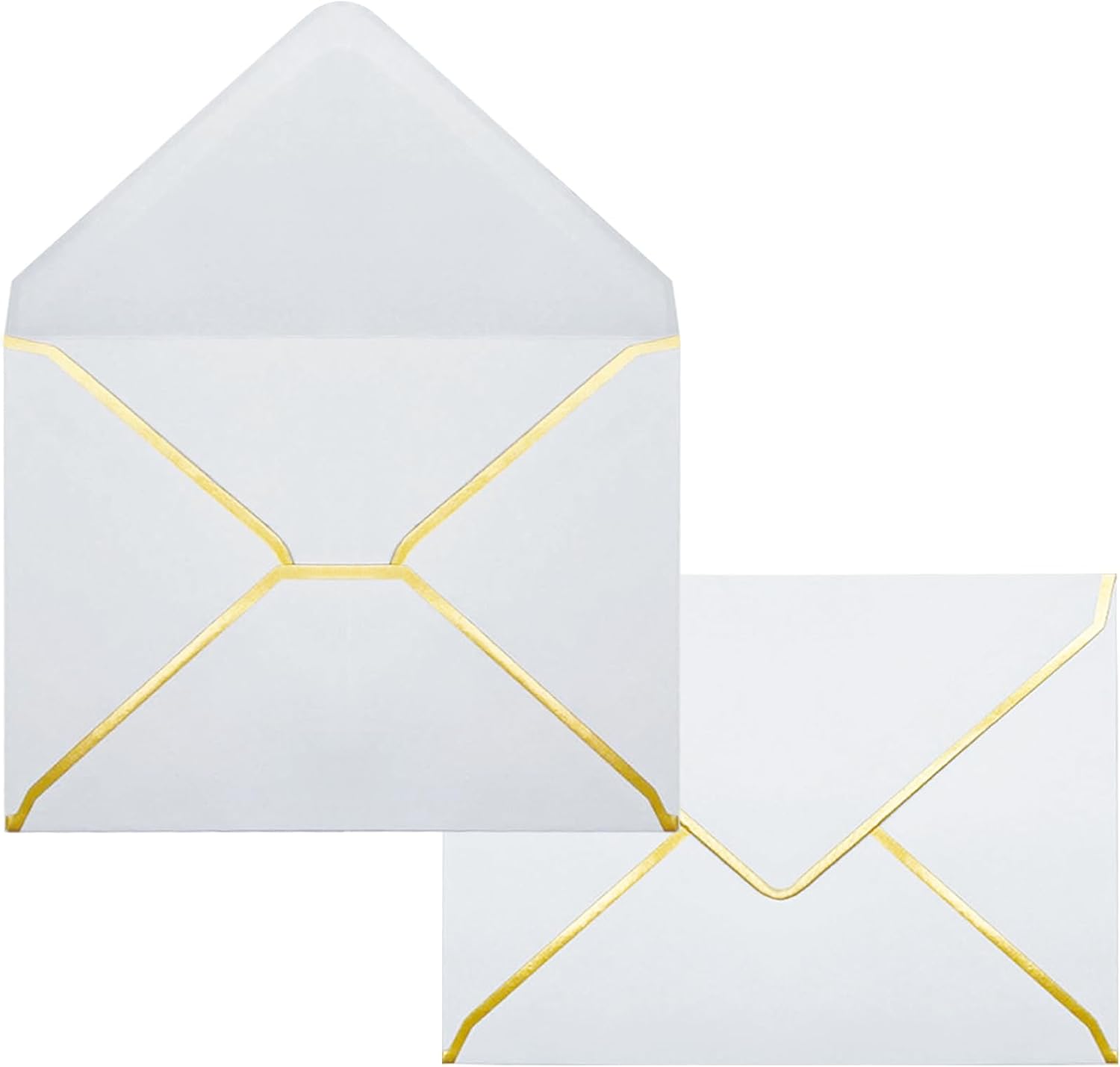 5x7 Envelopes for Invitations with Gold Border, 50 Pack A7 Envelopes with V-Flap, Self Seal Greeting Card Gift Card Envelopes Invitation Envelopes for Wedding, Graduation, Baby Shower, Party (White) - Image 1