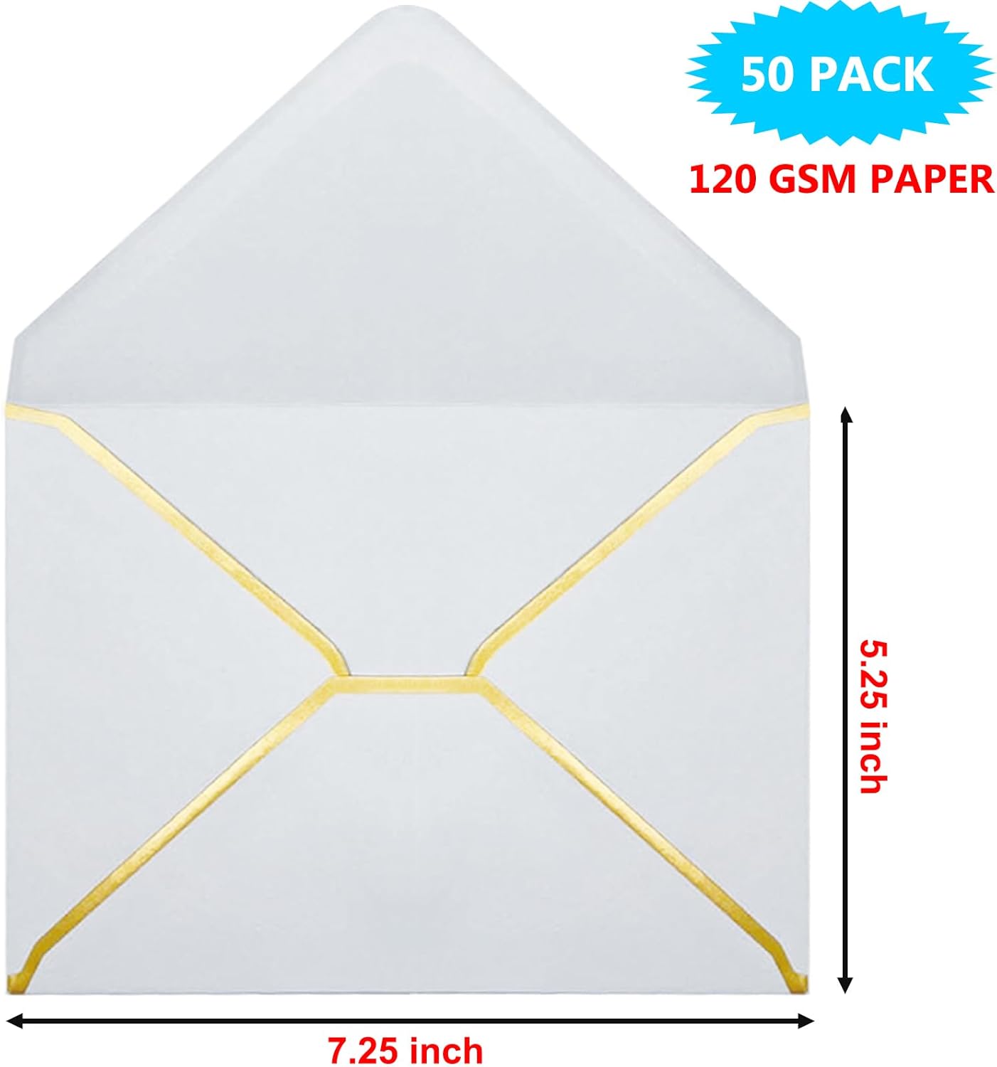 5x7 Envelopes for Invitations with Gold Border, 50 Pack A7 Envelopes with V-Flap, Self Seal Greeting Card Gift Card Envelopes Invitation Envelopes for Wedding, Graduation, Baby Shower, Party (White) - Image 2