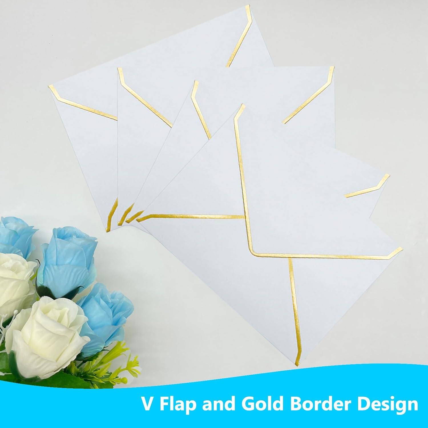 5x7 Envelopes for Invitations with Gold Border, 50 Pack A7 Envelopes with V-Flap, Self Seal Greeting Card Gift Card Envelopes Invitation Envelopes for Wedding, Graduation, Baby Shower, Party (White) - Image 4