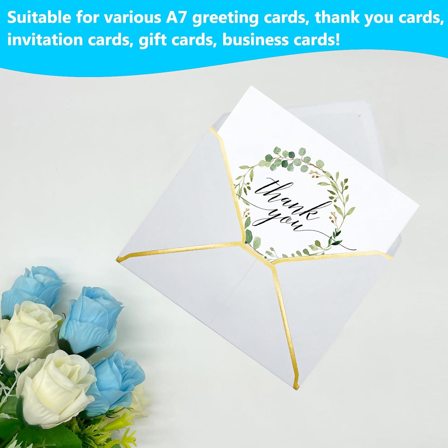 5x7 Envelopes for Invitations with Gold Border, 50 Pack A7 Envelopes with V-Flap, Self Seal Greeting Card Gift Card Envelopes Invitation Envelopes for Wedding, Graduation, Baby Shower, Party (White) - Image 5