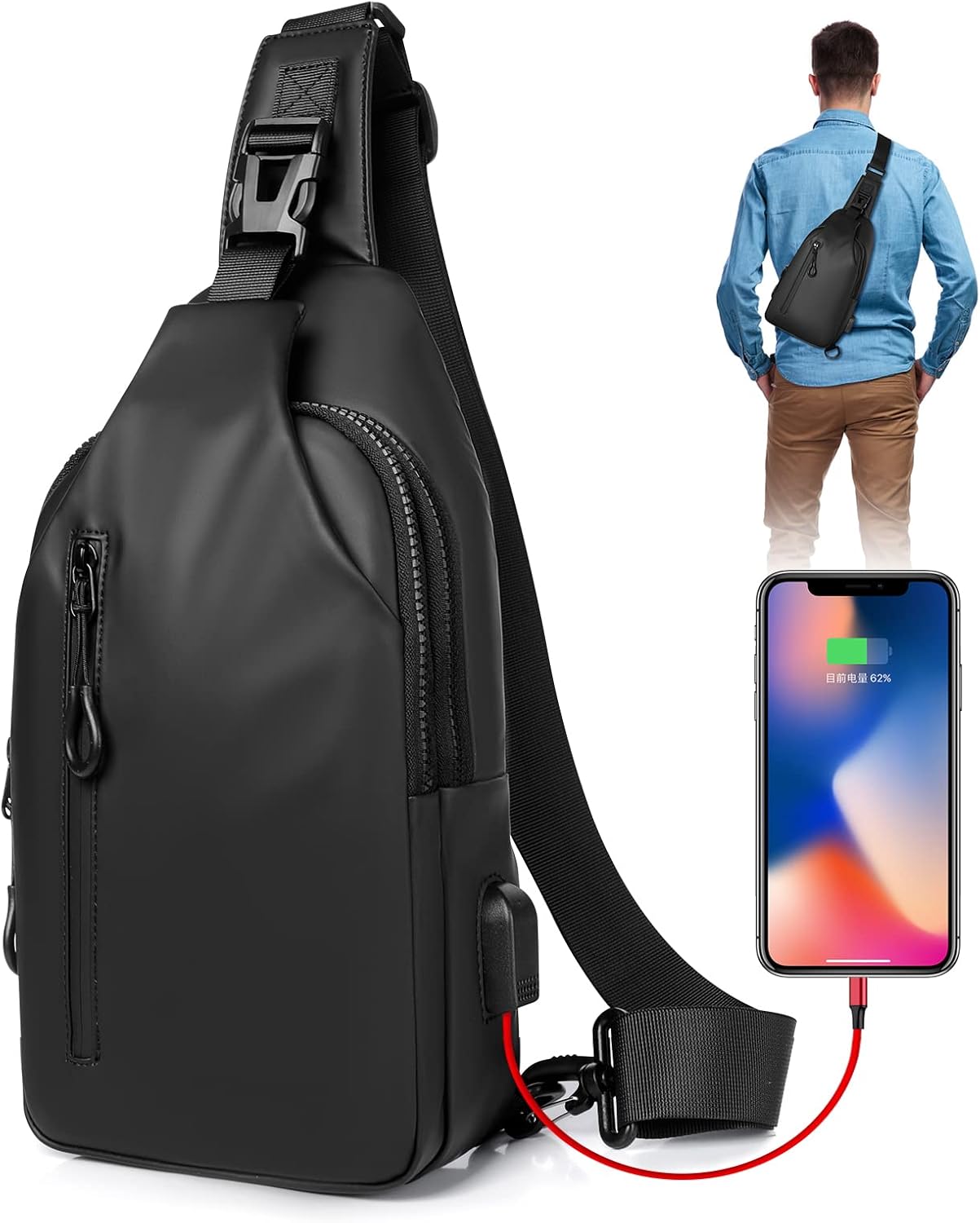 Small Crossbody Sling Backpack  Casual Chest Daypack with USB Charger Port Waterproof Outdoor Chest Sling Bag Shoulder Chest Bag Daypack for Women & Men Perfect for Traveling Hiking Cycling - Image 1
