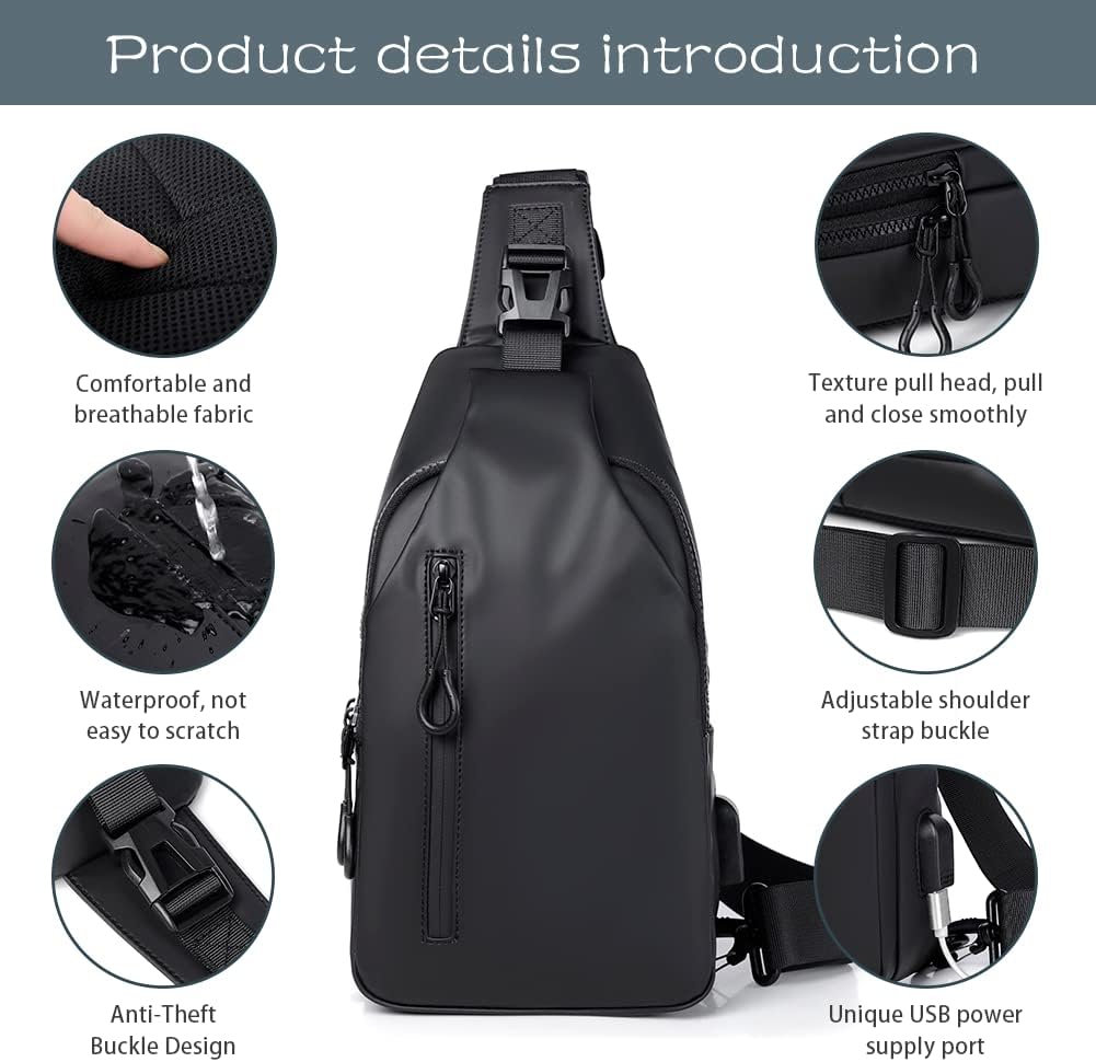 Small Crossbody Sling Backpack  Casual Chest Daypack with USB Charger Port Waterproof Outdoor Chest Sling Bag Shoulder Chest Bag Daypack for Women & Men Perfect for Traveling Hiking Cycling - Image 3