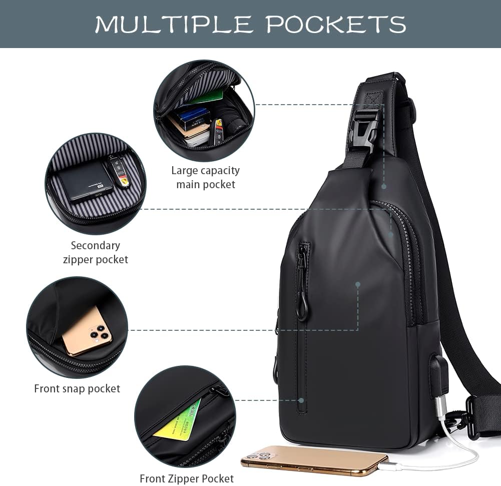 Small Crossbody Sling Backpack  Casual Chest Daypack with USB Charger Port Waterproof Outdoor Chest Sling Bag Shoulder Chest Bag Daypack for Women & Men Perfect for Traveling Hiking Cycling - Image 4