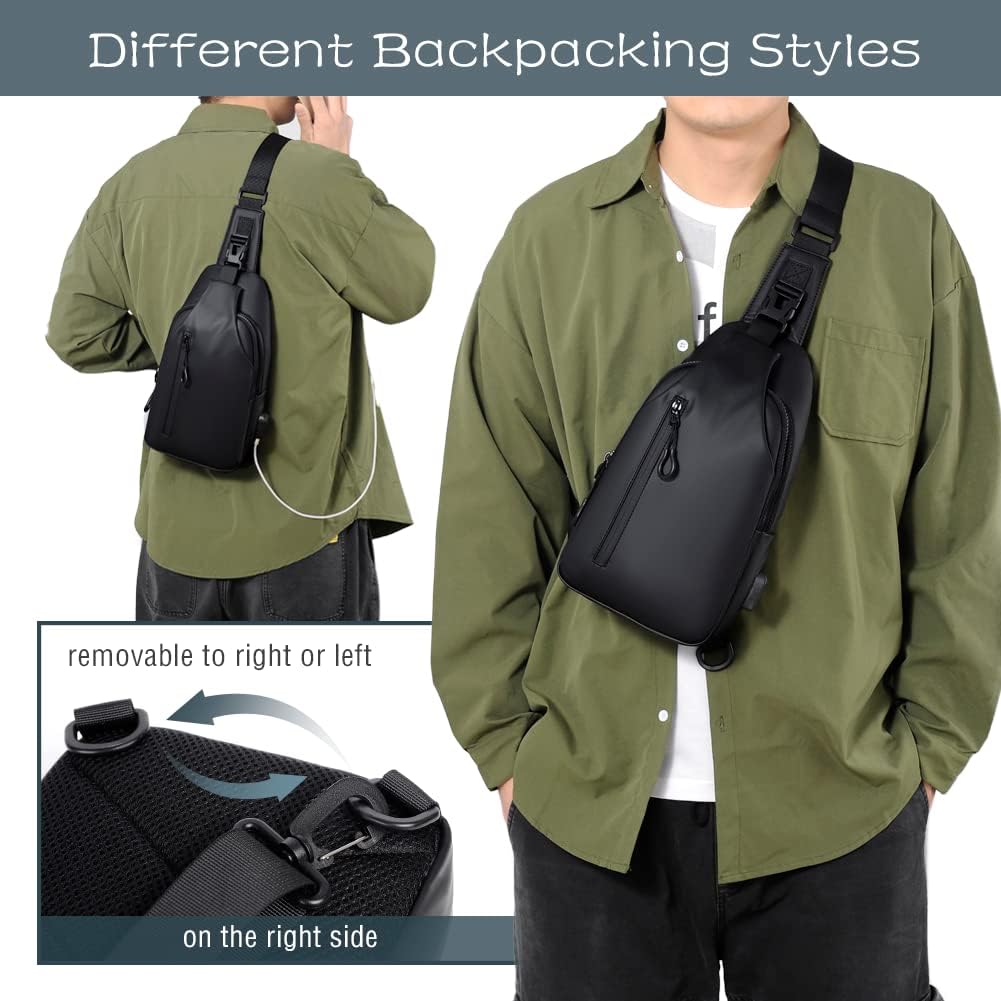Small Crossbody Sling Backpack  Casual Chest Daypack with USB Charger Port Waterproof Outdoor Chest Sling Bag Shoulder Chest Bag Daypack for Women & Men Perfect for Traveling Hiking Cycling - Image 5