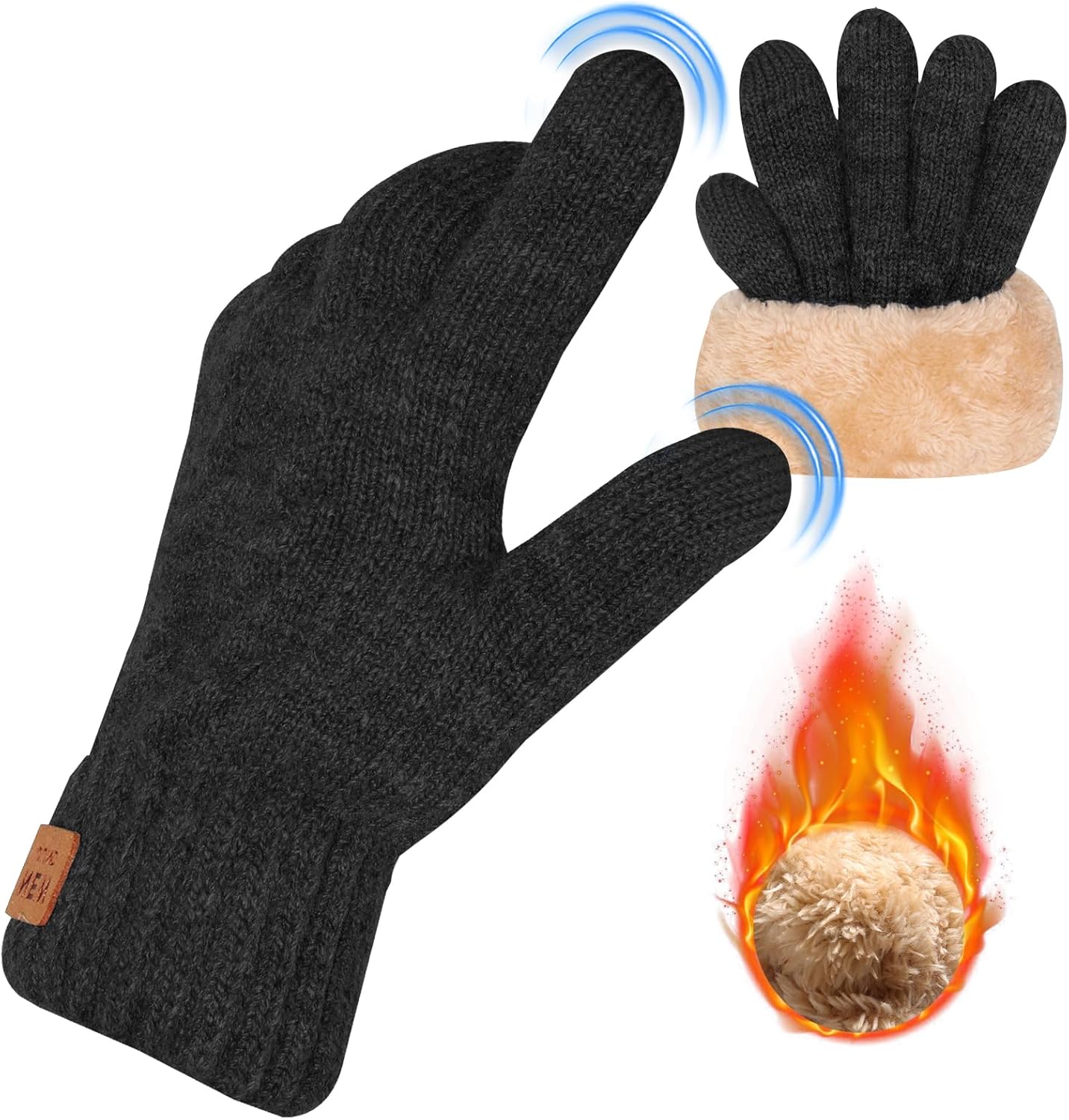 Winter Thermal Gloves Men Women, Thick Knited Touch Screen Gloves Warm Fleece Lined Gloves for Driving Running - Image 1