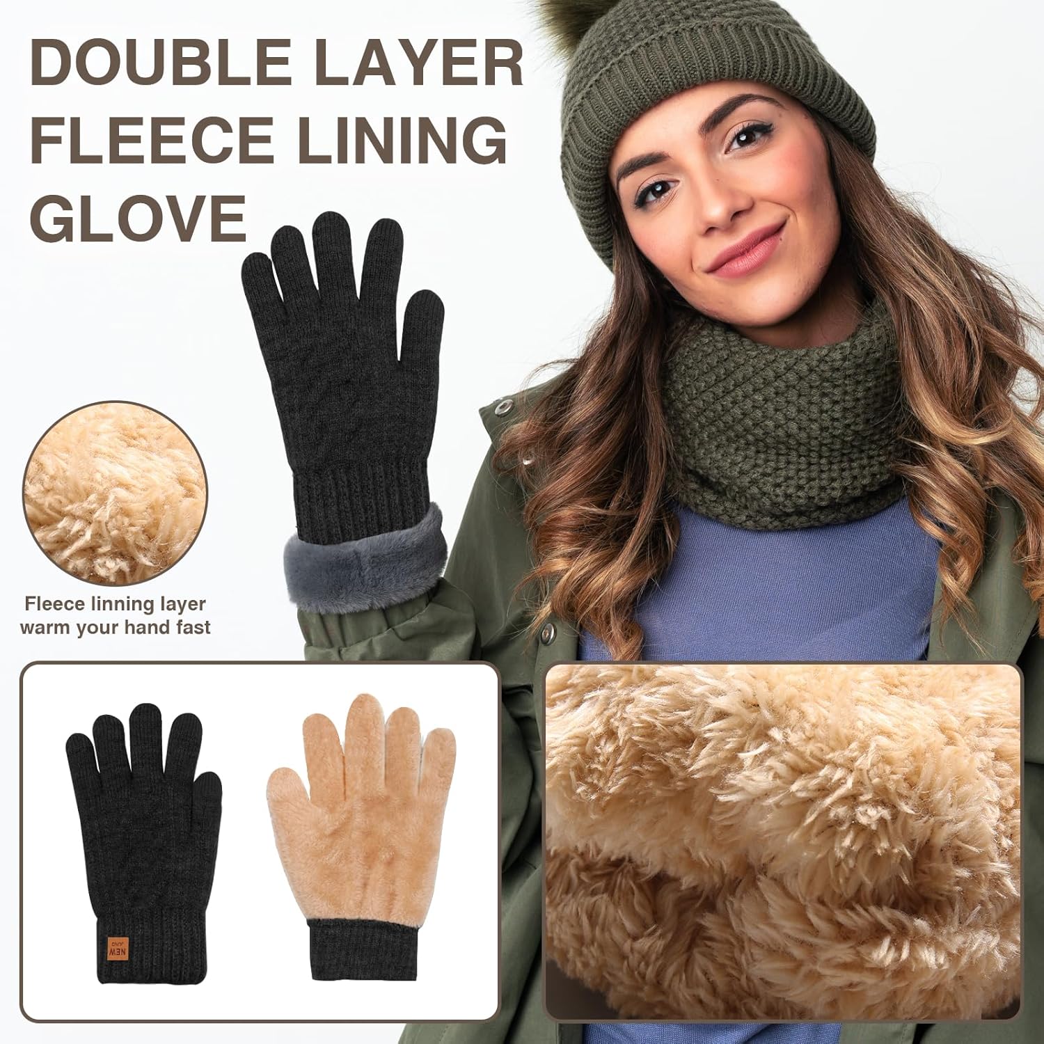 Winter Thermal Gloves Men Women, Thick Knited Touch Screen Gloves Warm Fleece Lined Gloves for Driving Running - Image 2
