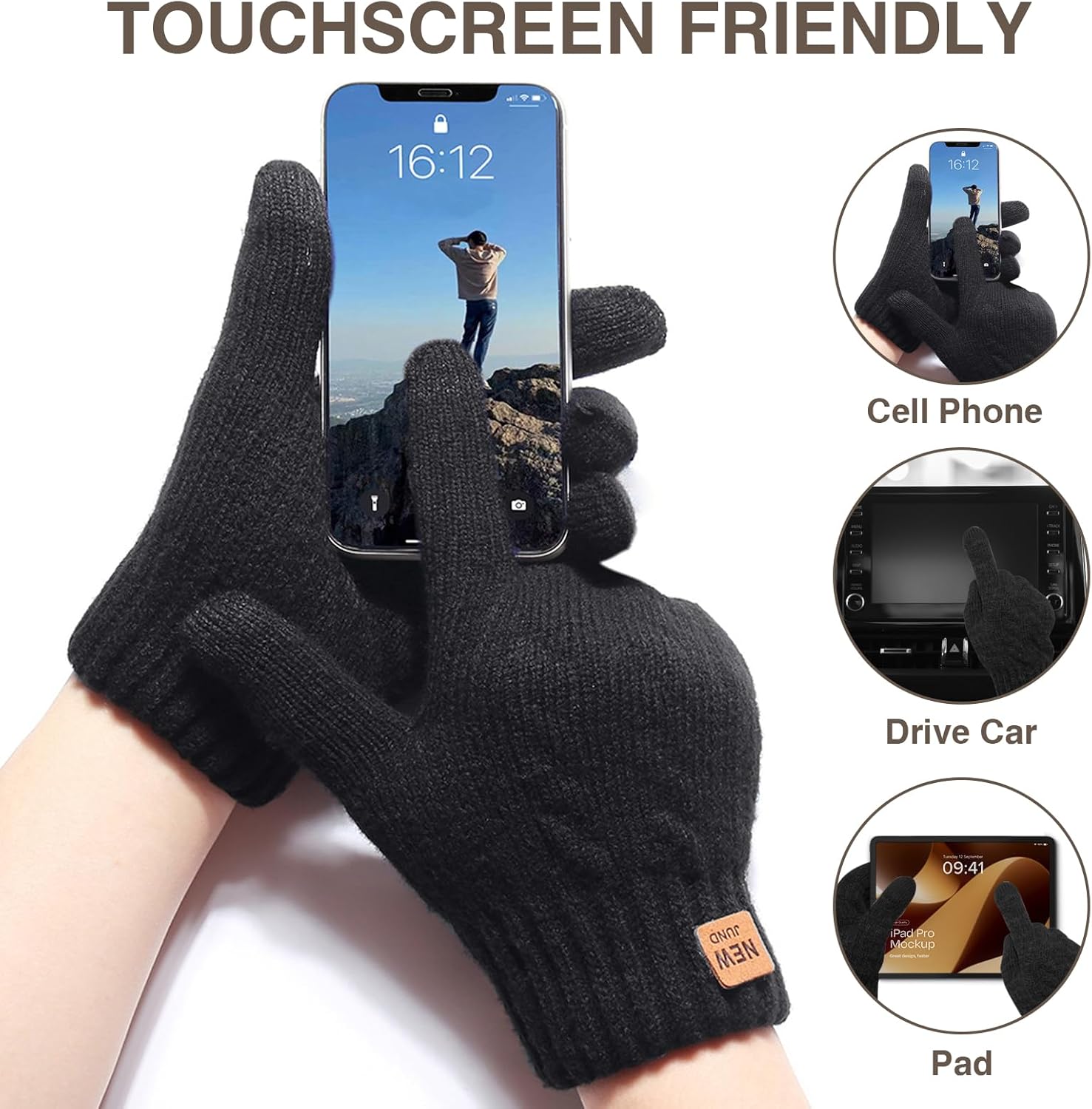 Winter Thermal Gloves Men Women, Thick Knited Touch Screen Gloves Warm Fleece Lined Gloves for Driving Running - Image 3