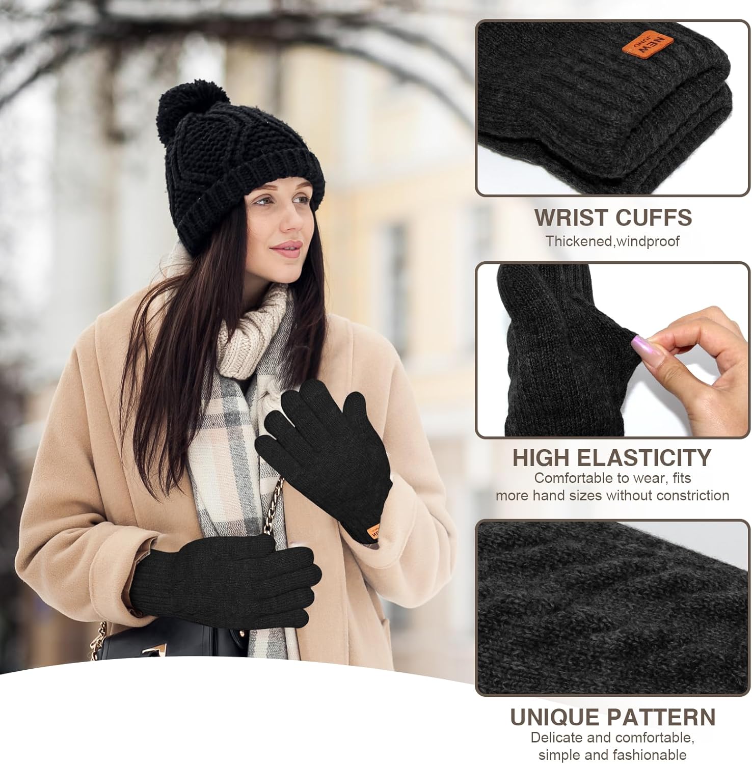 Winter Thermal Gloves Men Women, Thick Knited Touch Screen Gloves Warm Fleece Lined Gloves for Driving Running - Image 4