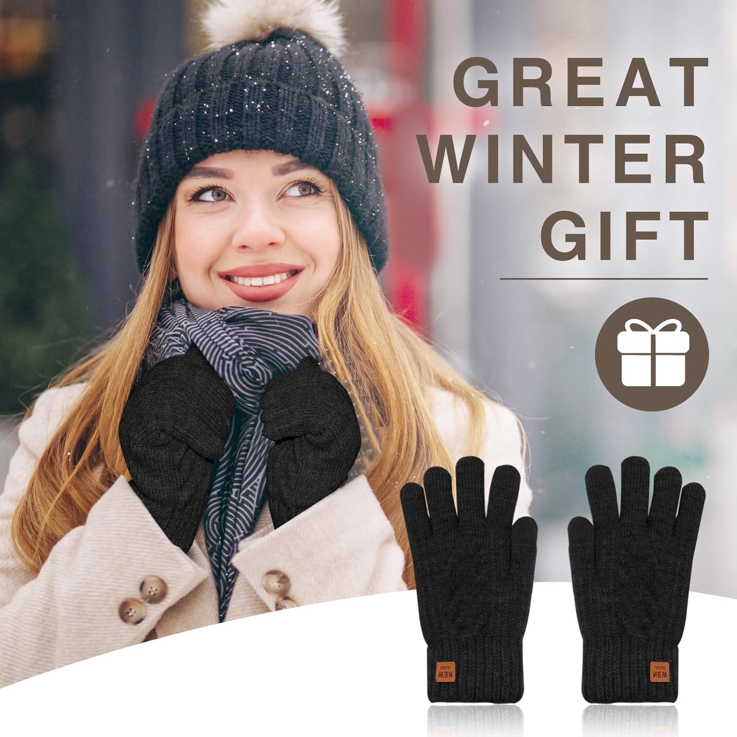 Winter Thermal Gloves Men Women, Thick Knited Touch Screen Gloves Warm Fleece Lined Gloves for Driving Running - Image 7