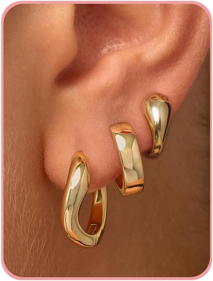 Gold Hoop Earrings for Women Trendy Dainty Wavy Gold Huggie Earrings,14k Gold Stud Earring Hypoallergenic Earring Flat Back Earrings Small Hoop Earrings for Women Gifts - Image 1