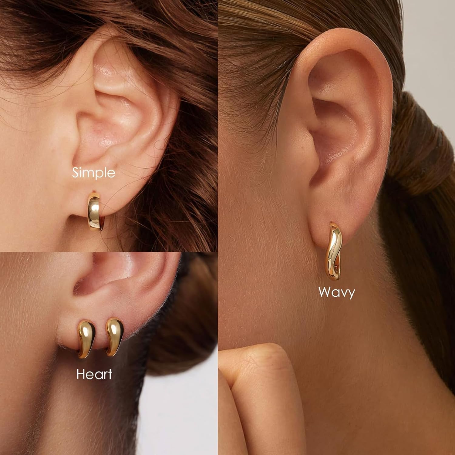 Gold Hoop Earrings for Women Trendy Dainty Wavy Gold Huggie Earrings,14k Gold Stud Earring Hypoallergenic Earring Flat Back Earrings Small Hoop Earrings for Women Gifts - Image 4