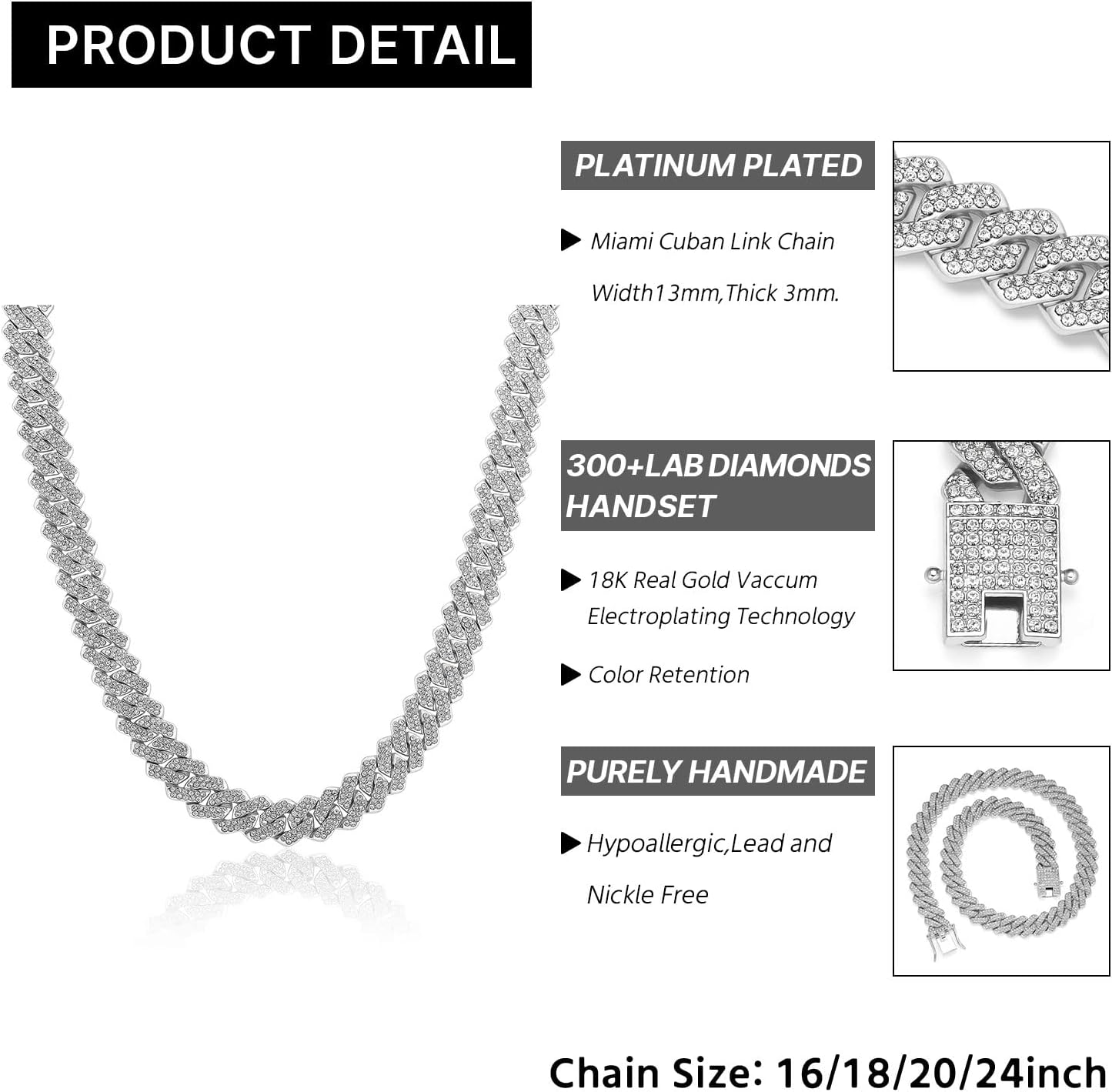 13mm Cuban Link Chain For Men Women Iced Out Chain Miami Cuban Necklace Bling Diamond Chains Hip Hop Jewelry - Image 3