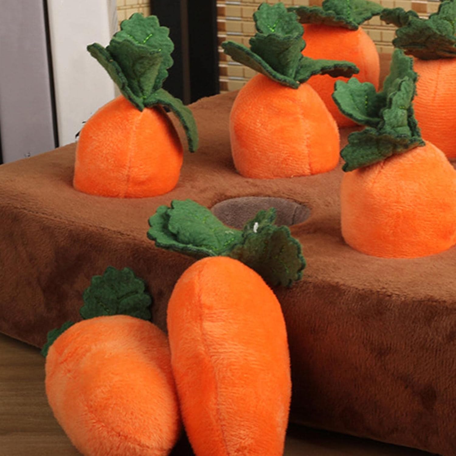 Dog Carrot Plush Toy, Vegetable Fruit for Dogs Cats IQ Toy, Pull The Carrot Stuffed Toy, Molars Toy Pet Interaction, Pet Feeding Training, 12Pcs Carrot - Image 8