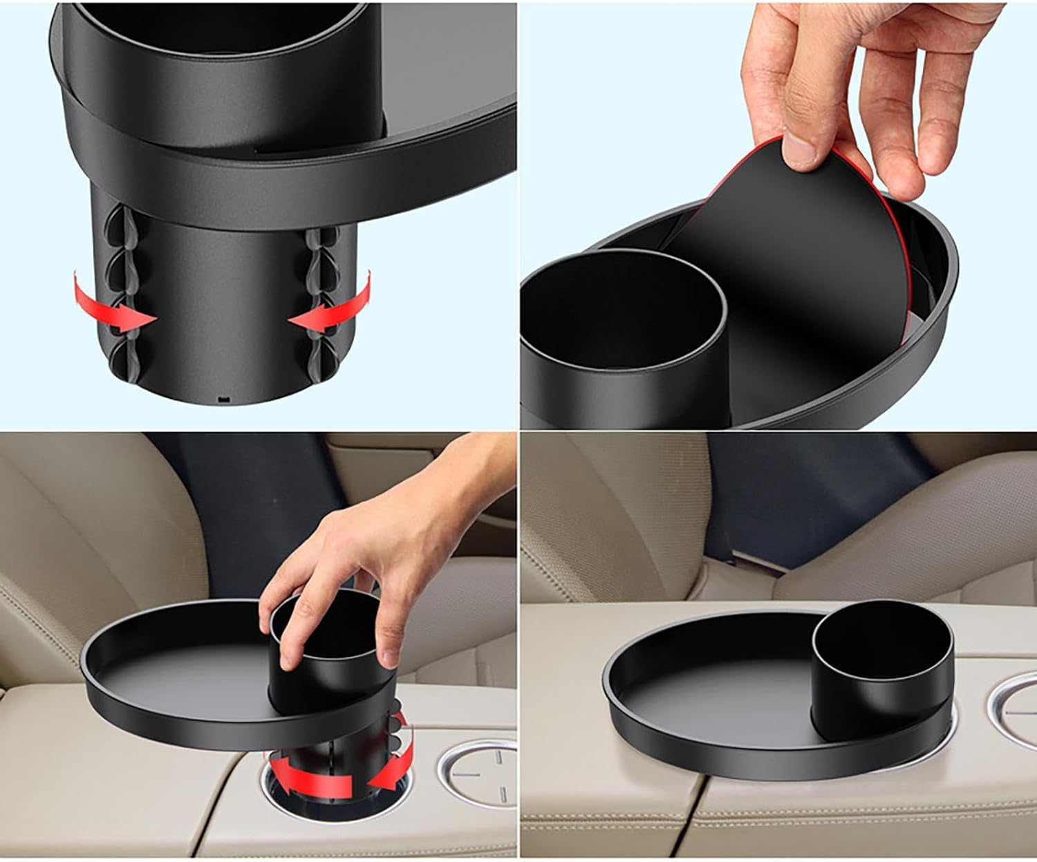 Car Seat Snack Tray, Portable Cup Holder Plate, Toddler Car Seat Cup Holder Food Tray with Expandable Base, Cup Holder Tray for Car Seats, 360° Rotatable Car Seat Tray for Kids Travel black - Image 5
