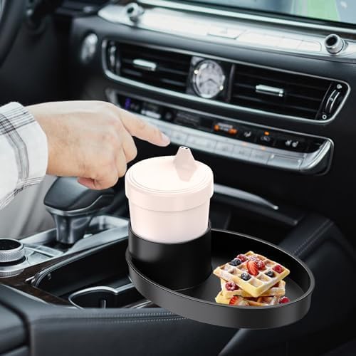 Car Seat Snack Tray, Portable Cup Holder Plate, Toddler Car Seat Cup Holder Food Tray with Expandable Base, Cup Holder Tray for Car Seats, 360° Rotatable Car Seat Tray for Kids Travel black - Image 6