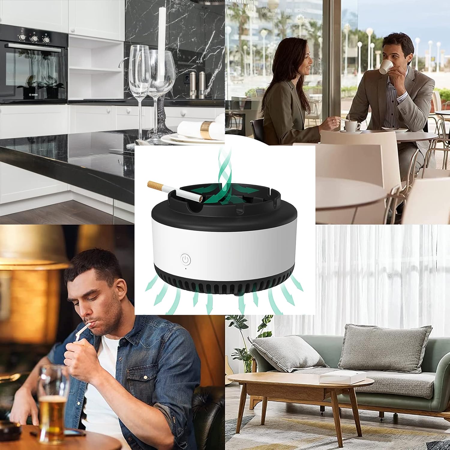 Smokeless Ashtrays for Cigarettes Indoor, Air Purifier,Best Gifts for Smokers, Suitable for Home Car Office Outdoor- Gray - Image 6