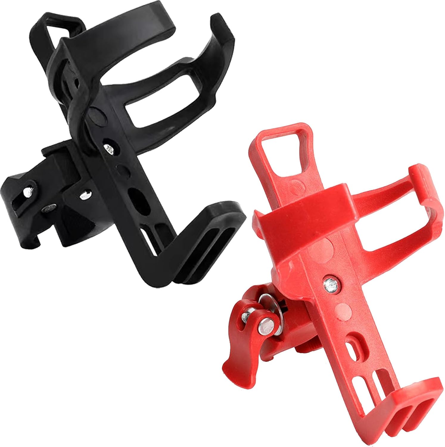 2 Pack Bike Bottle Holder, Universal Bicycle Water Bottle Cage Holder, Water Cup Holder for Bike Stroller Walker, Adjustable Mountain Bike Drink Cup with 360 Degree Rotating for Cycling MTB Black+Red - Image 1