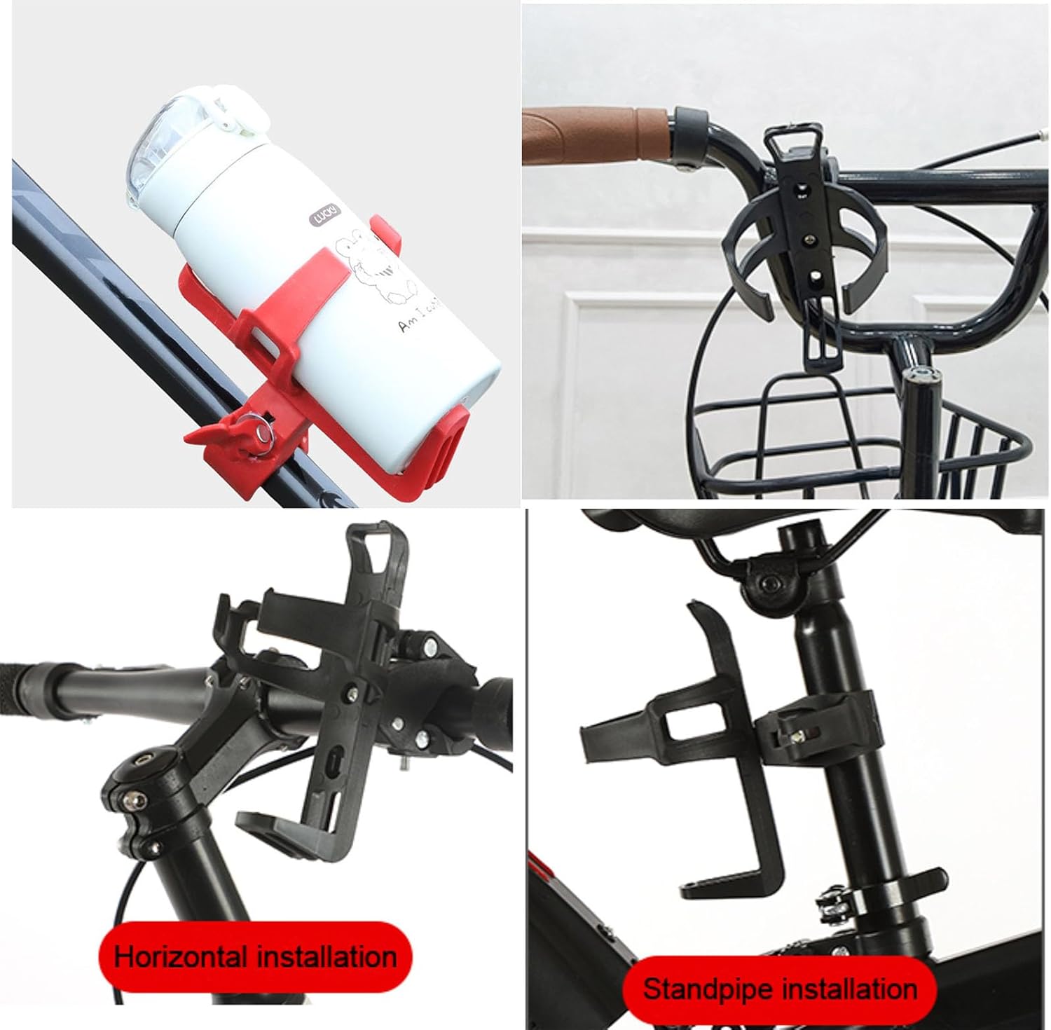 2 Pack Bike Bottle Holder, Universal Bicycle Water Bottle Cage Holder, Water Cup Holder for Bike Stroller Walker, Adjustable Mountain Bike Drink Cup with 360 Degree Rotating for Cycling MTB Black+Red - Image 6