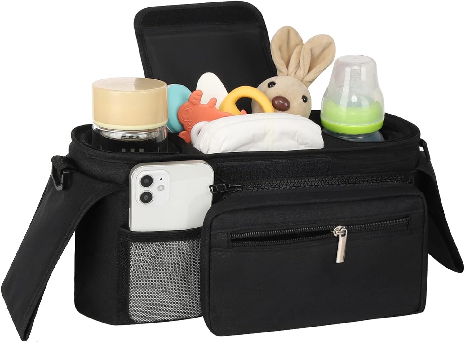 Universal Stroller Organizer with Insulated Cup Holder Detachable Phone Bag and Shoulder Strap,Stroller Bag Caddy Organizer Accessories Fits for Uppababy, Baby Jogger, Britax Strollers - Image 3