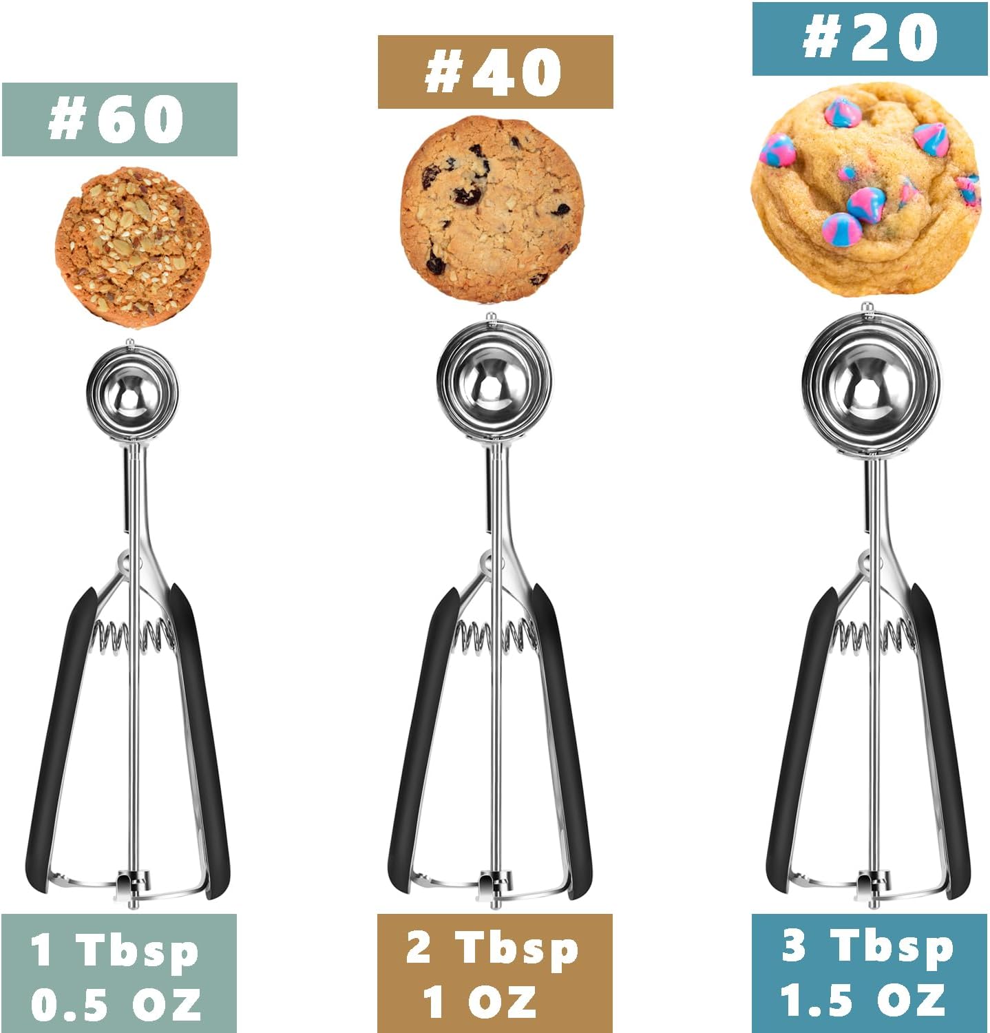 Cookie Scoop Set - Include 1 Tbsp/ 2 Tbsp/ 3Tbsp - 3 PCS Cookie Scoops for Baking - Cookie Dough Scoop - Made of 18/8 Stainless Steel - Image 2