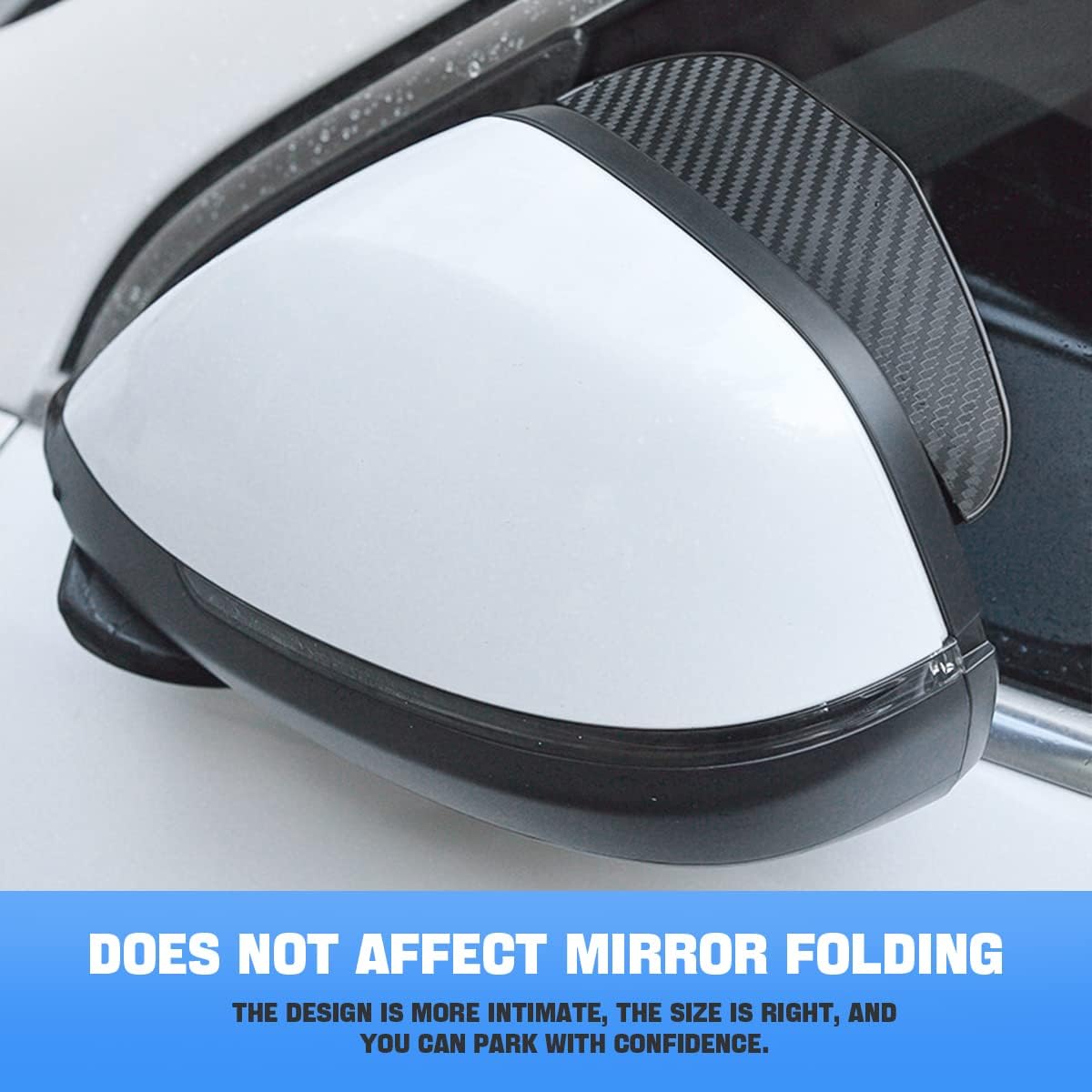 2PCS Smoke Visor Guards for Car Side Mirrors - Waterproof Carbon Fiber Auto Rain Eyebrows for Cars, Trucks and SUVs - Universal Fit (Black) - Image 3