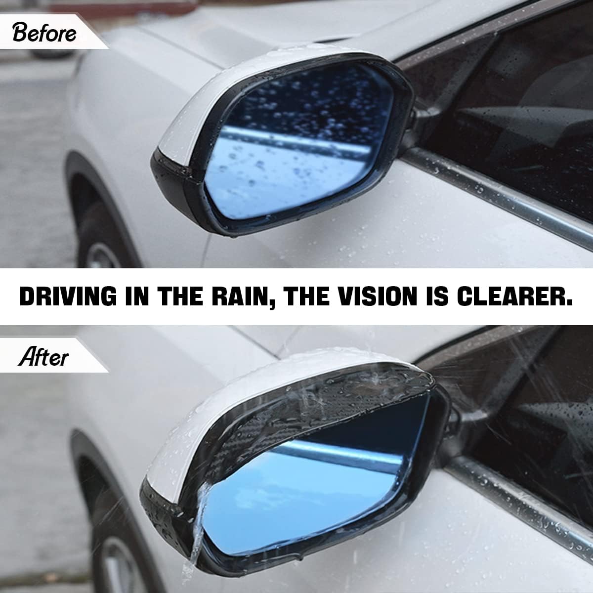 2PCS Smoke Visor Guards for Car Side Mirrors - Waterproof Carbon Fiber Auto Rain Eyebrows for Cars, Trucks and SUVs - Universal Fit (Black) - Image 5