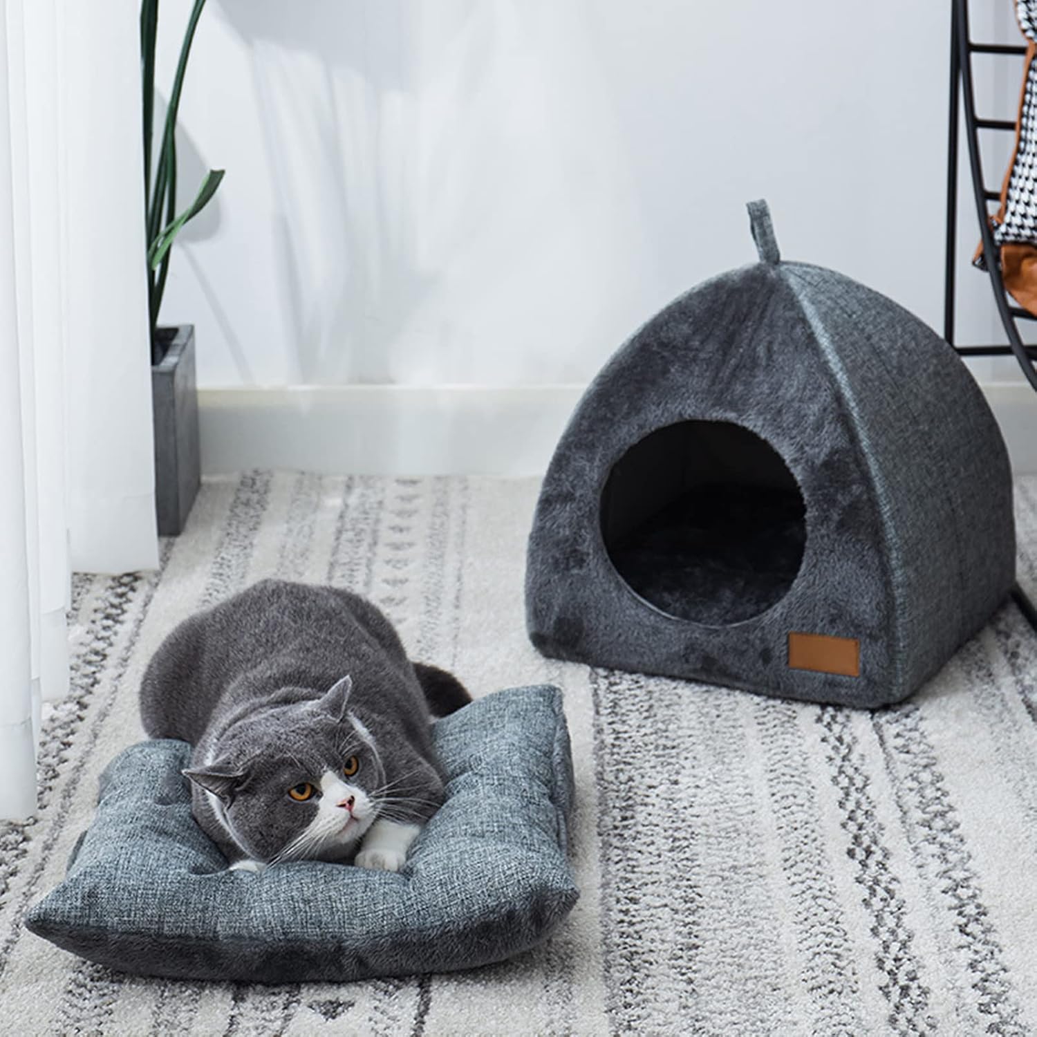 Pet Cave Bed - Warm Cat Bed for Indoor Cats - Pet Tent Cave Igloo Bed for Cats/Small Dogs - Pet Dog Cat Cave Bed - Kitten Bed Cat Tent Cat Bed House with Removable Washable Cushion - Image 2