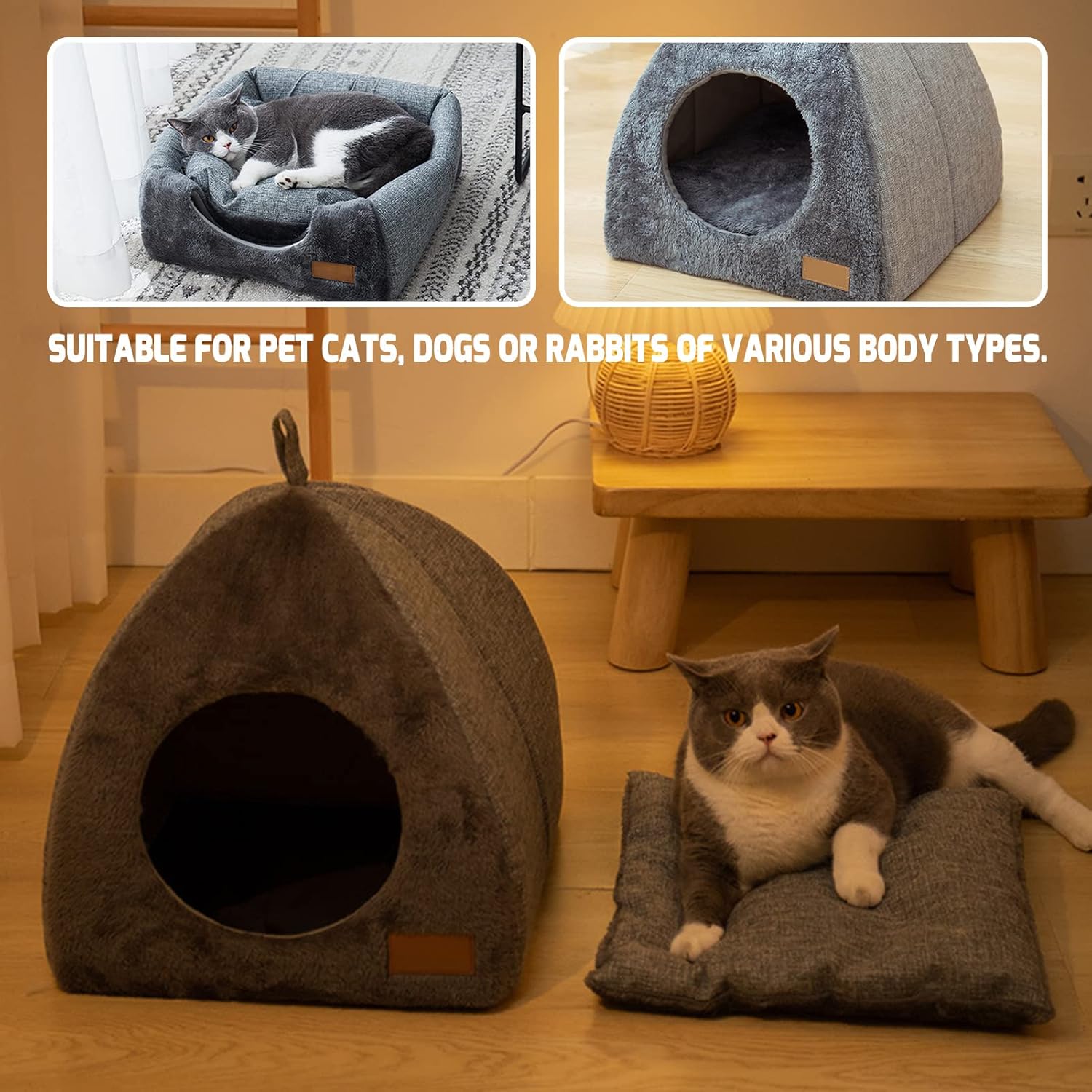 Pet Cave Bed - Warm Cat Bed for Indoor Cats - Pet Tent Cave Igloo Bed for Cats/Small Dogs - Pet Dog Cat Cave Bed - Kitten Bed Cat Tent Cat Bed House with Removable Washable Cushion - Image 5