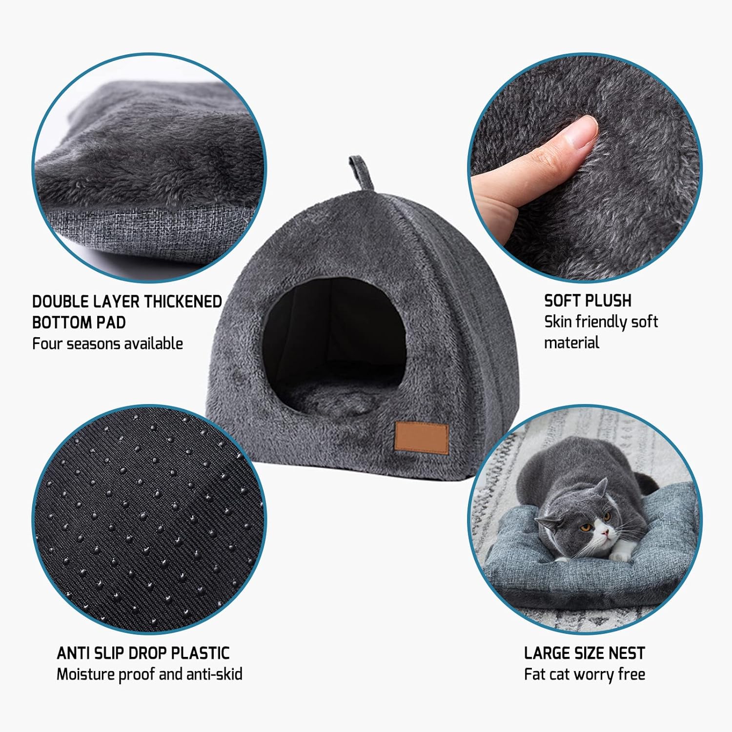 Pet Cave Bed - Warm Cat Bed for Indoor Cats - Pet Tent Cave Igloo Bed for Cats/Small Dogs - Pet Dog Cat Cave Bed - Kitten Bed Cat Tent Cat Bed House with Removable Washable Cushion - Image 6