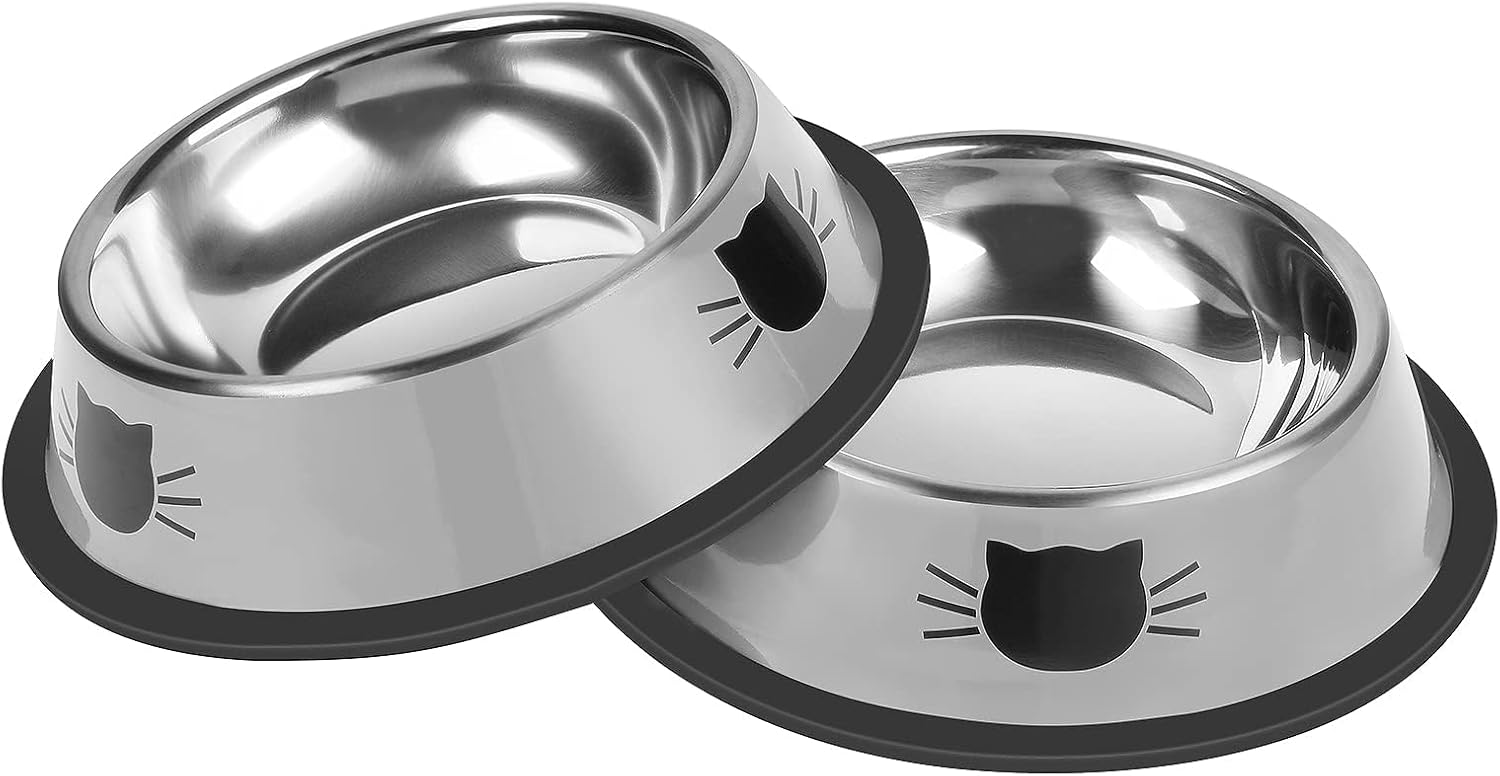 2Pcs Cat Bowls Non-Slip Stainless Steel Small Cat Food Bowls Unbreakable Thicken Cat Feeder 7 Oz Cat Dishes Suitable for Indoor Small Pets Removable Rubber Base Easily Clean Lovely Color - Image 1