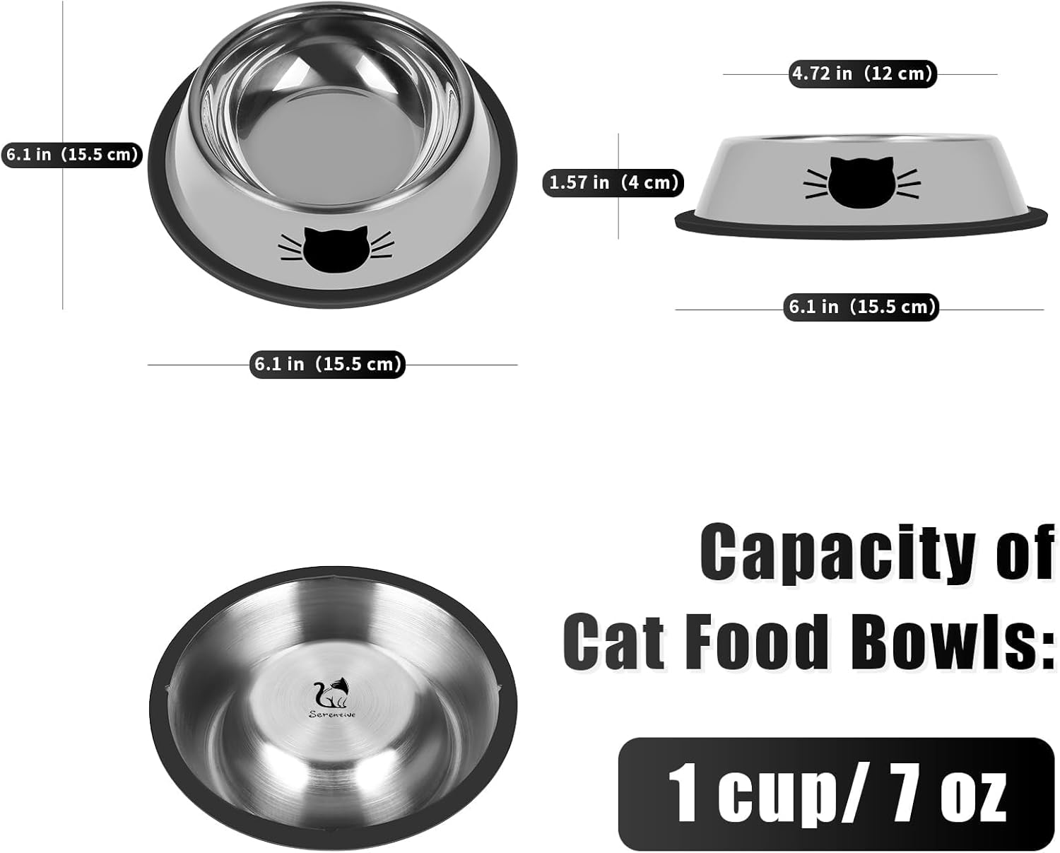 2Pcs Cat Bowls Non-Slip Stainless Steel Small Cat Food Bowls Unbreakable Thicken Cat Feeder 7 Oz Cat Dishes Suitable for Indoor Small Pets Removable Rubber Base Easily Clean Lovely Color - Image 2