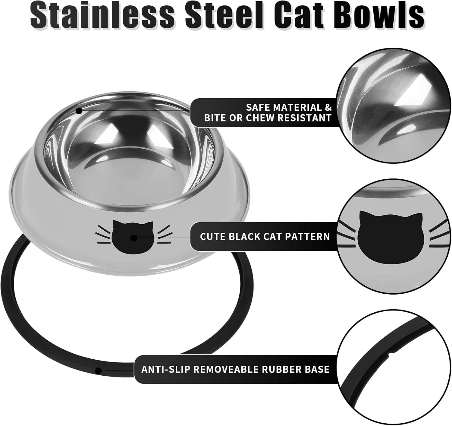 2Pcs Cat Bowls Non-Slip Stainless Steel Small Cat Food Bowls Unbreakable Thicken Cat Feeder 7 Oz Cat Dishes Suitable for Indoor Small Pets Removable Rubber Base Easily Clean Lovely Color - Image 3