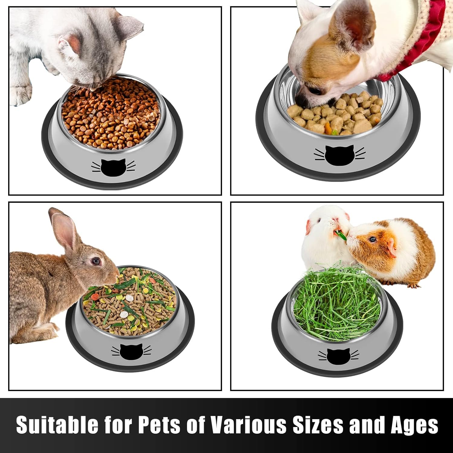 2Pcs Cat Bowls Non-Slip Stainless Steel Small Cat Food Bowls Unbreakable Thicken Cat Feeder 7 Oz Cat Dishes Suitable for Indoor Small Pets Removable Rubber Base Easily Clean Lovely Color - Image 5