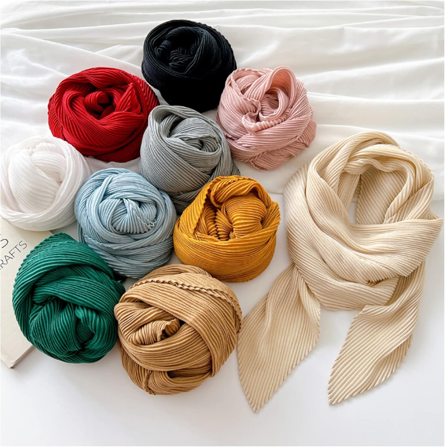 Crinkle Solid Color Cotton Hemp Small Square Scarfs Silk Scarf,Female Four Seasons Thin Wrap Scarf Head Shawl - Image 3