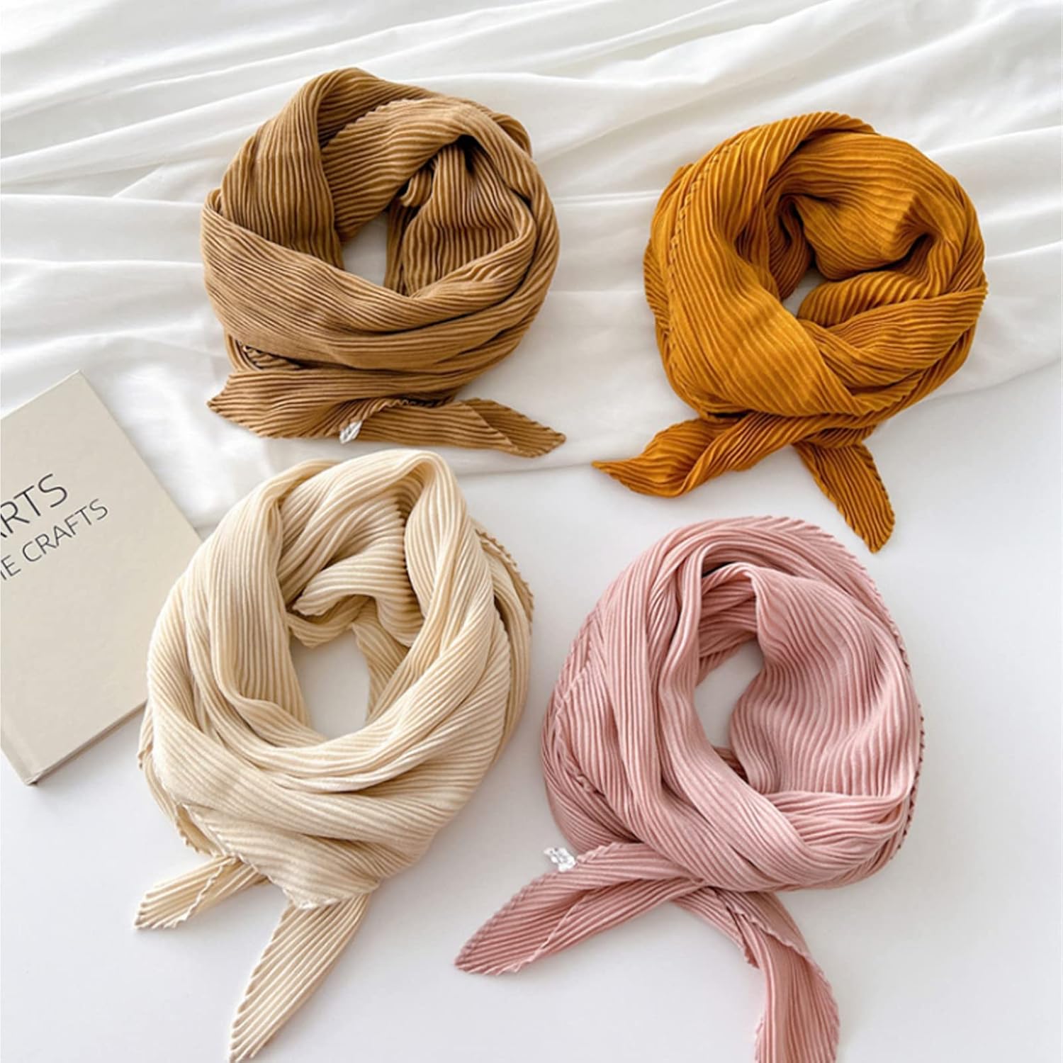 Crinkle Solid Color Cotton Hemp Small Square Scarfs Silk Scarf,Female Four Seasons Thin Wrap Scarf Head Shawl - Image 5